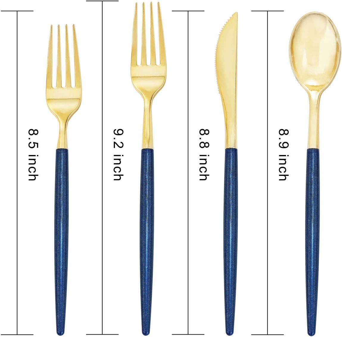 180 Pieces Gold Plastic Cutlery,Gold Flatware with Blue Glitter Handle,Disposable Gold and Blue Cutlery,Suitable for Party,Birthday,Wedding