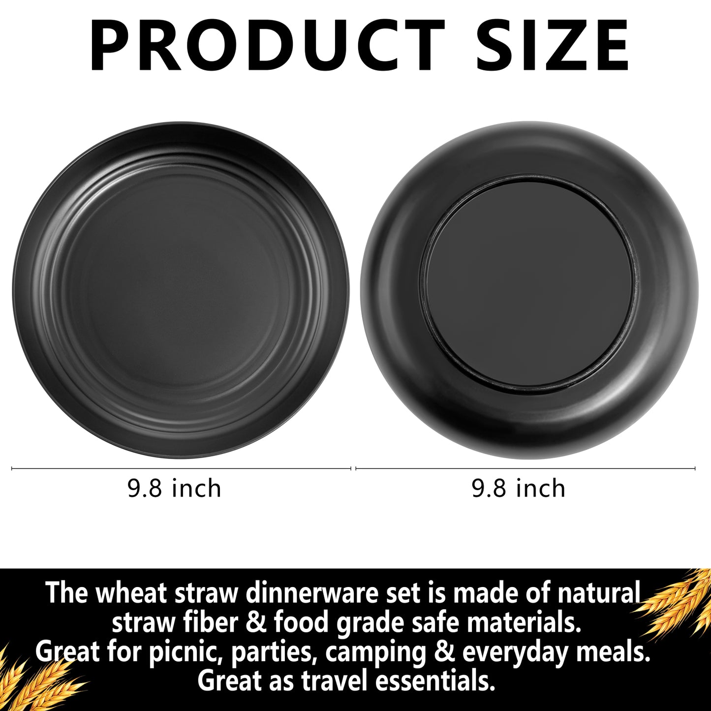 16pcs Black Wheat Straw Plates,10 inch Unbreakable Dinner Plates,Reusable Plastic Plates,Dishwasher & Microwave Safe,Lightweight Dinnerware Plates Set for Kitchen,Camping