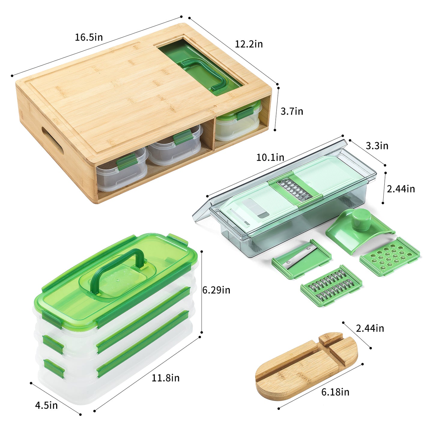 Cutting Board with Containers,Bamboo Cutting Board Set with Stackable,Smart Cutting Board,Large Chopping Boards Set,Storage Box with Lid,Graters, Easy To Clean Kitchen Prep Station
