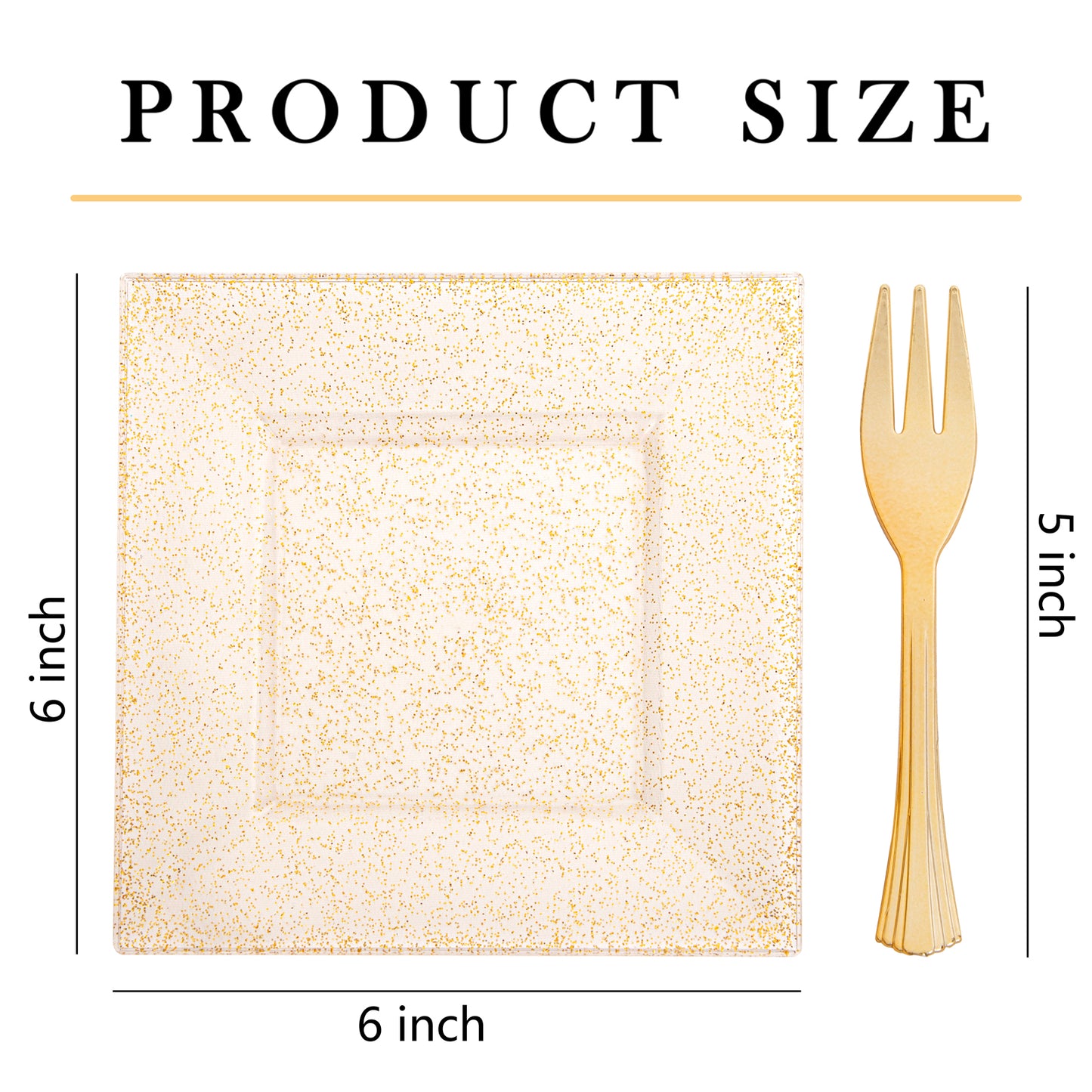 200Pcs 6" Dessert Plates Gold Glitter with Gold Plastic Forks 5.7",Plastic Square Plates for 100 Guests,Party Plastic Salad Plates Appetizer Square Plates Suit for Party, Wedding, Birthday
