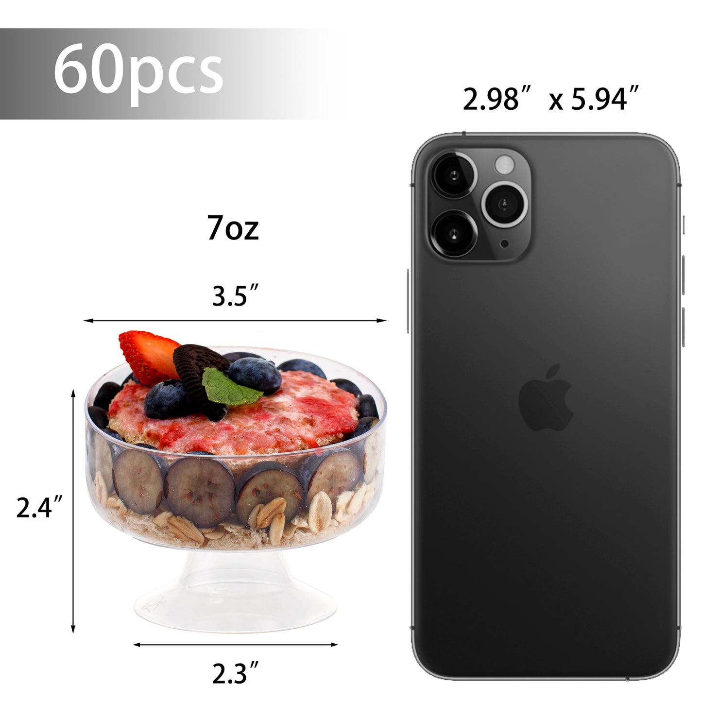 7oz Clear Dessert Cups,60 Pack Plastic Dessert Cups Serves 60 Guests,Ice Cream Cups Disposable,Clear Plastic Appetizer Cups Peferct for Desserts Cocktails Fruit Parfait Trifle Mousse Pudding