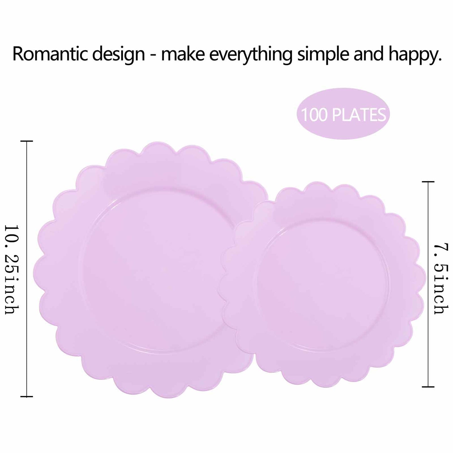 100PCS Purple Plastic Plates -Disposable Plastic Plates -Lavender Purple Party Plates for Party/Wedding -Include 50PCS 10.25inch Heavy Duty Dinner Plates, 50PCS 7.5inch Dessert/Salad Plates