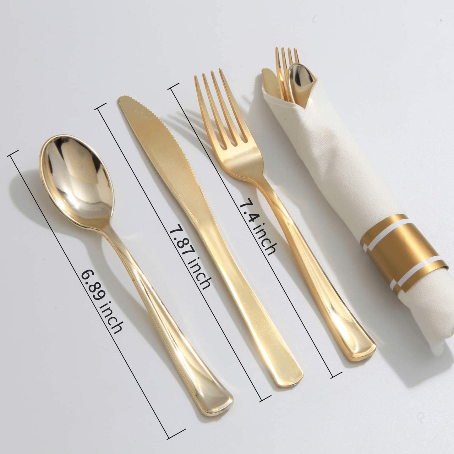 Set of 30pack, Pre Rolled Napkin with Gold Plastic Silverware, Disposable Gold Silverware with Linen Napkin, Heavy Weight, Wrapped Plastic Silverware Suit for Wedding, Catering Event, Party
