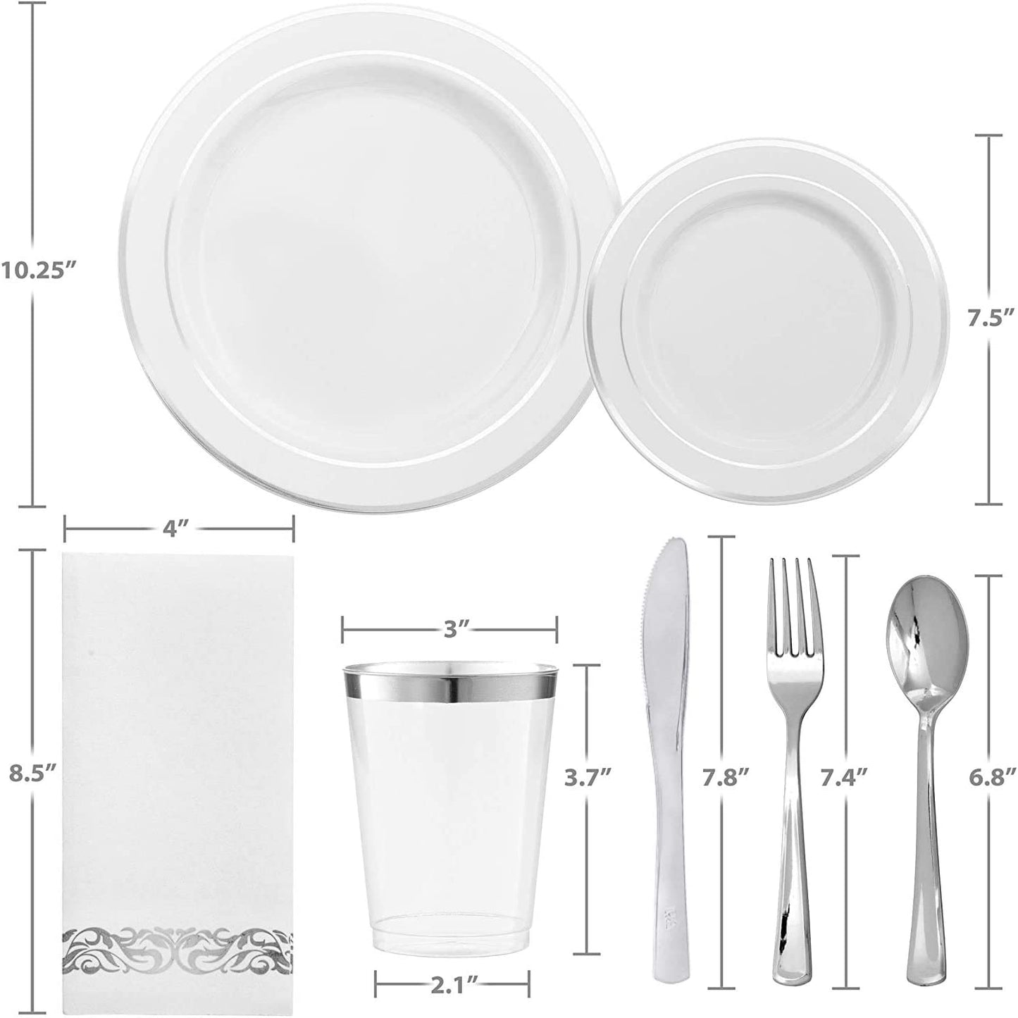 400pcs Silver Plastic Dinnerware Set,Silver and White Plastic Plates, Silver Plates Disposable for Party Wedding Plates,Silver Plastic Cutlery,Silver Cups Suit for Holiday Party Birthday