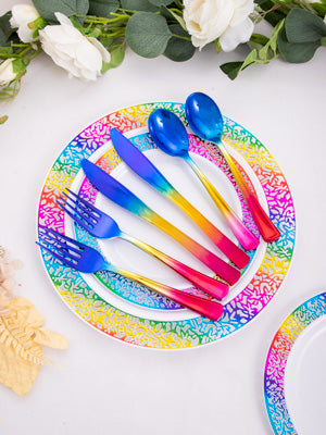 120pcs Rainbow Silverware Set,Rainbow Plastic Silverware,Rainbow Plastic Cutlery,Colorful Silverware Set,Rainbow Utensils,Rainbow Flatware,40 Forks,40 Knives and 40 Spoons for Trolls Party