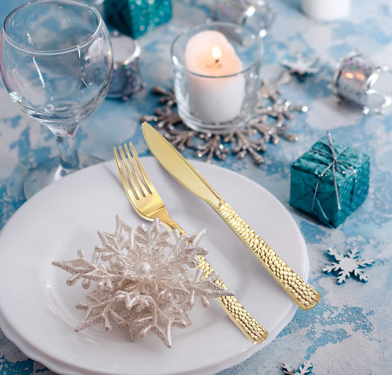 180 pieces Gold Plastic Silverware,Gold Plastic Cutlery,Gold Forks and Spoons,Party Plastic Flatware Include 60 Gold Forks,60 Gold Knives,60 Gold Spoons,Suit for Party,Birthday