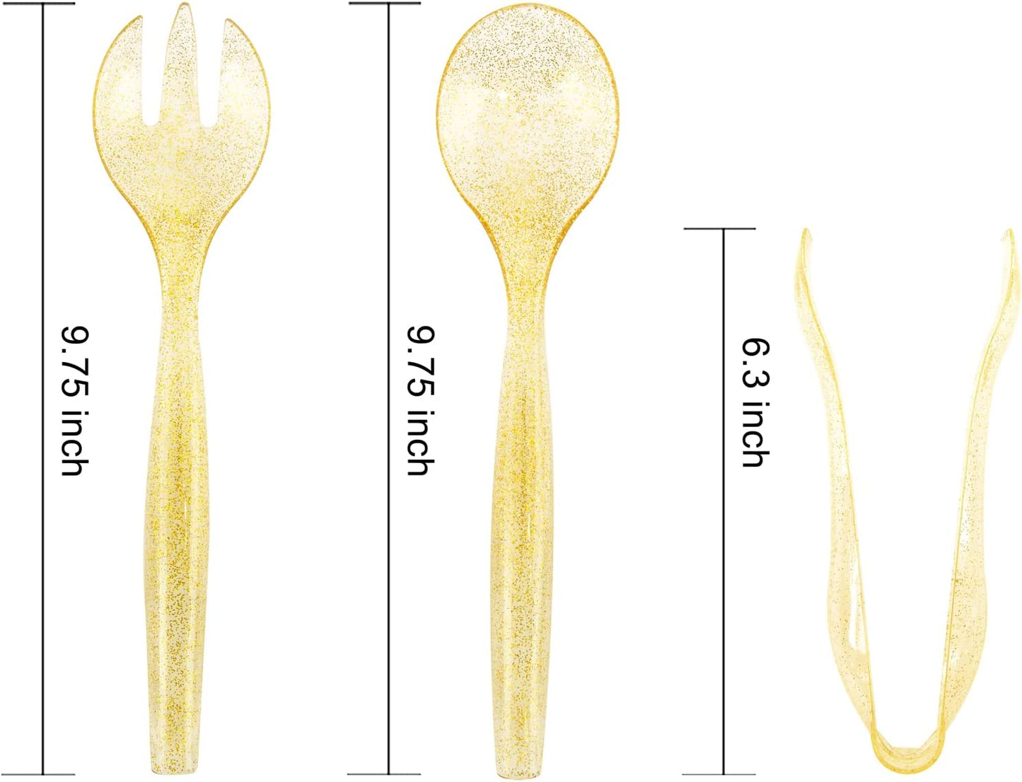72 pcs Plastic Serving Utensils,Gold Plastic Silverware,24 pcs 10" Plastic Serving Spoons,24 pcs 10" Plastic Serving Forks,24pcs 6.3" Plastic Serving Tongs,Perfect for Birthday,Party,Wedding