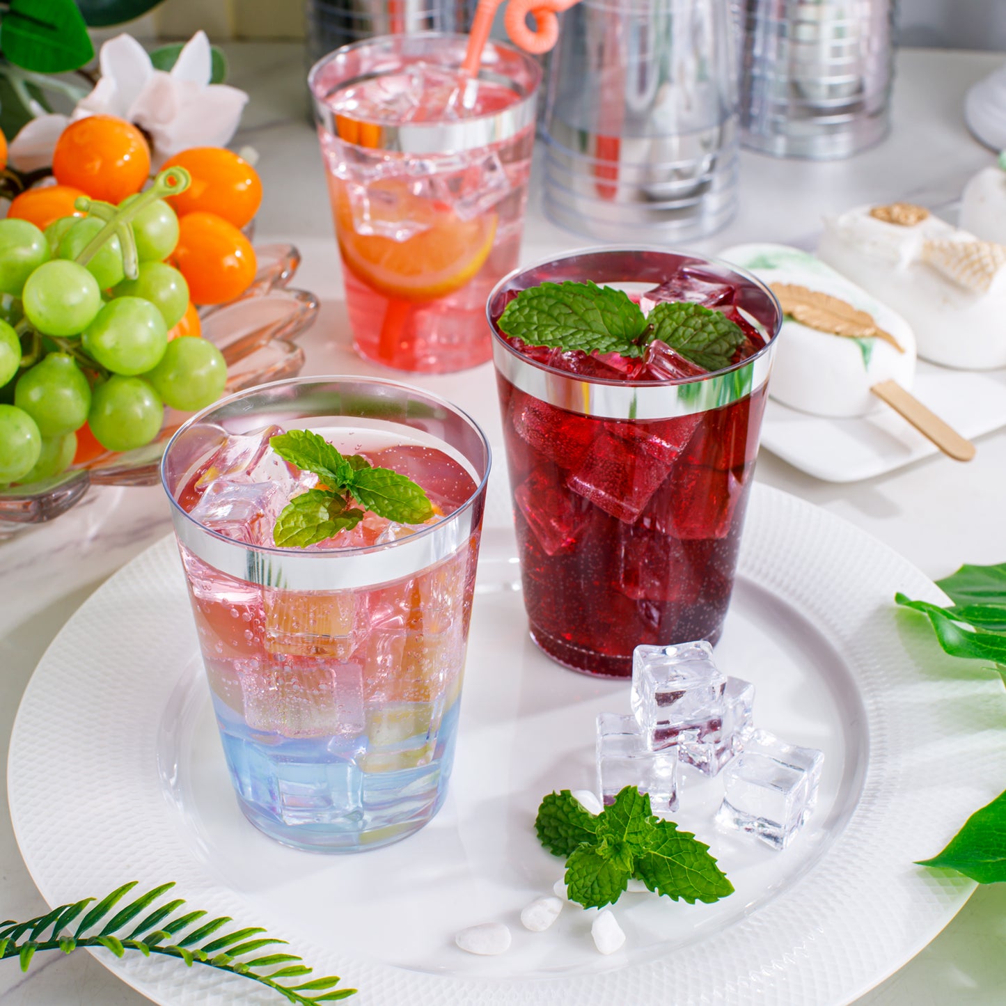 200pcs 10oz Silver Plastic Cups,Disposable Plastic Cups,Silver Rimmed Plastic Cups for Wedding, Halloween,Thanksgiving Day, Christmas Party Cocktails Tumblers