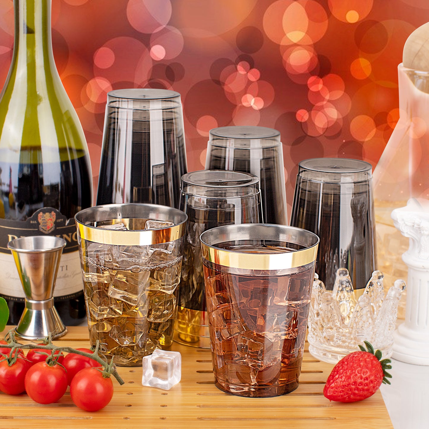 100pcs Gold and Black Plastic Cups 10oz Gold Rimmed Plastic Cups Elegant Black Party Plastic Cups Heavy Duty Plastic Cups Fancy Wedding Cups Drinking Tumblers for Family Gatherings,Parties