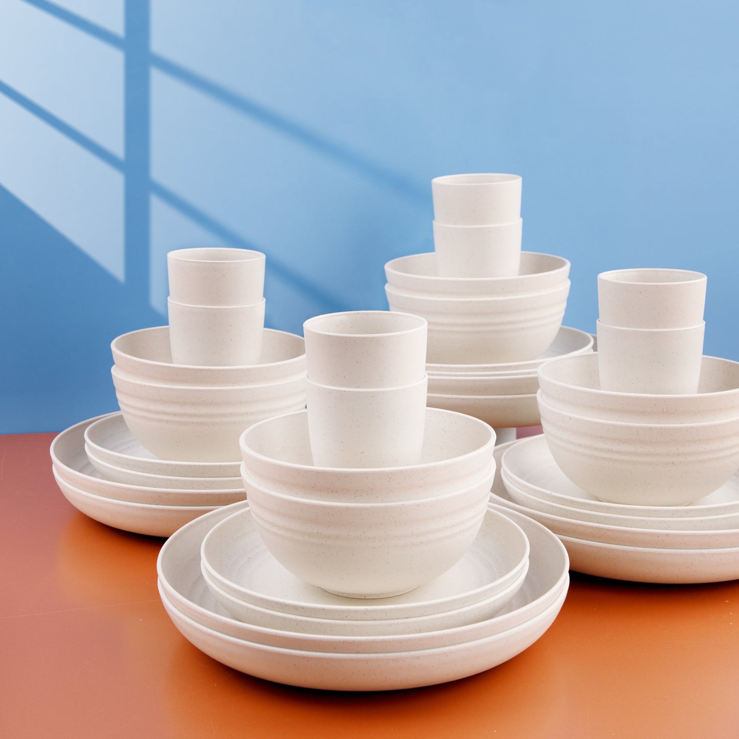 Wheat Straw Dinnerware Sets for 8,Microwave Dishwasher Safe,Unbreakable Dinnerware,Reusable Tableware Set,Beige Set 16pcs Plates, 8pcs Bowls, 8pcs Cups.