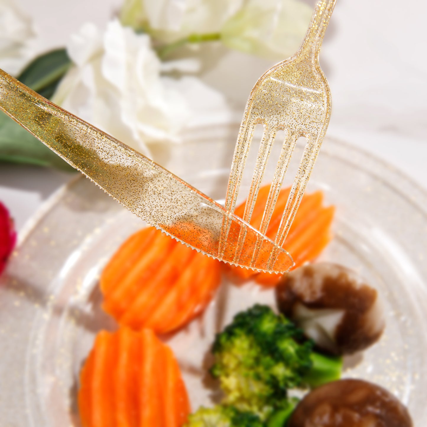 300pcs Gold Plastic Silverware,Gold Disposable Utensils,Gold Glitter Dinnerware Include 100pcs Plastic Gold Forks,100pcs Gold Spoons & 100pcs Gold Knives Perfect for Birthday, Wedding