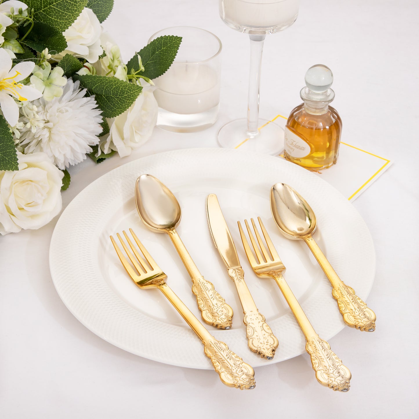 360pcs Gold Plastic Silverware, Gold Silverware Disposable, Gold Plastic Cutlery, 120 Gold Plastic Forks, 120 Gold Plastic Spoons, 120 Gold Plastic Knives for Birthday, Party, Wedding