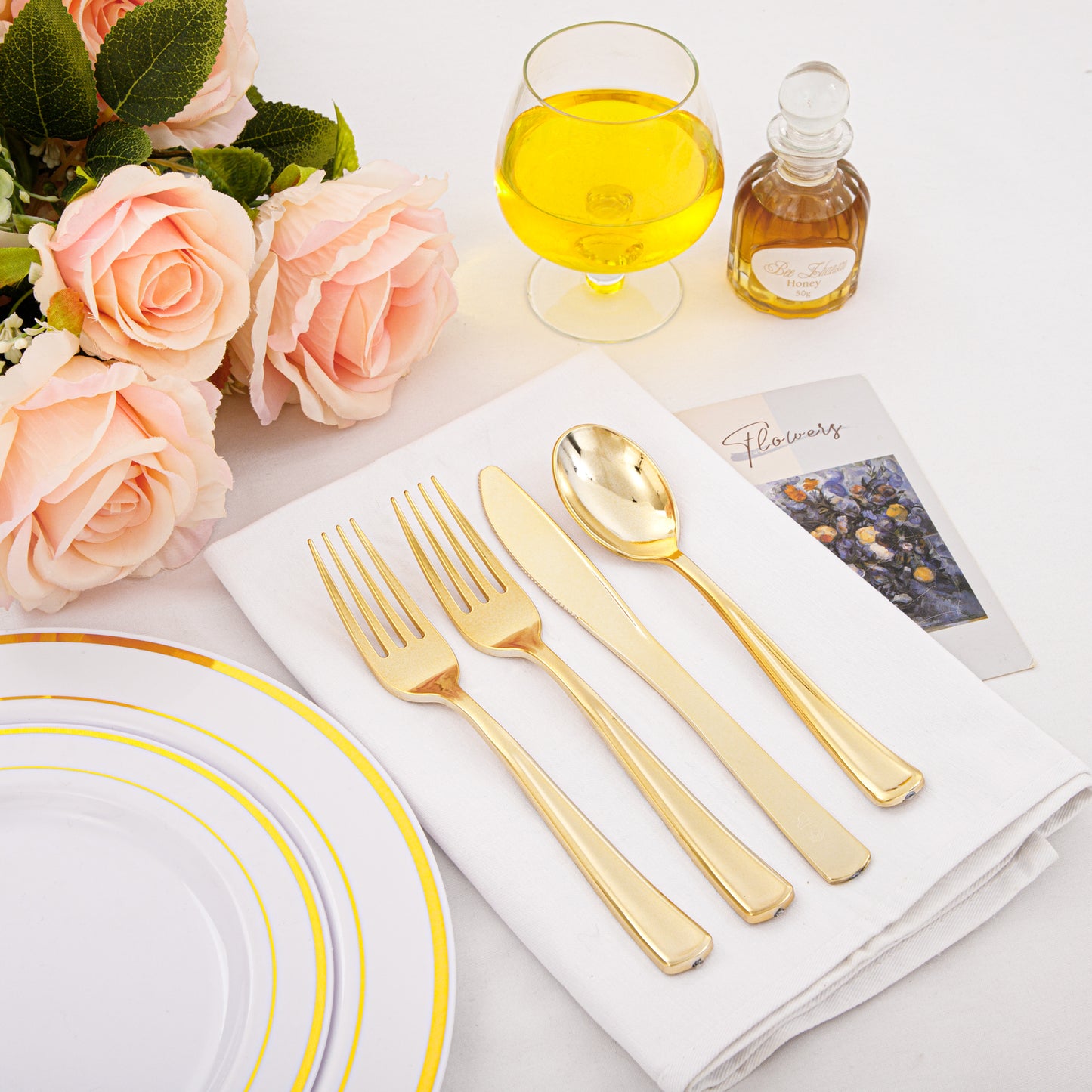 360pcs Gold Plastic Silverware Heavy Duty,Gold Silverware Disposable, Plastic Silverware Sets for Parties with 120 Gold Plastic Forks,120 Disposable Knives and 120 Disposable Spoons