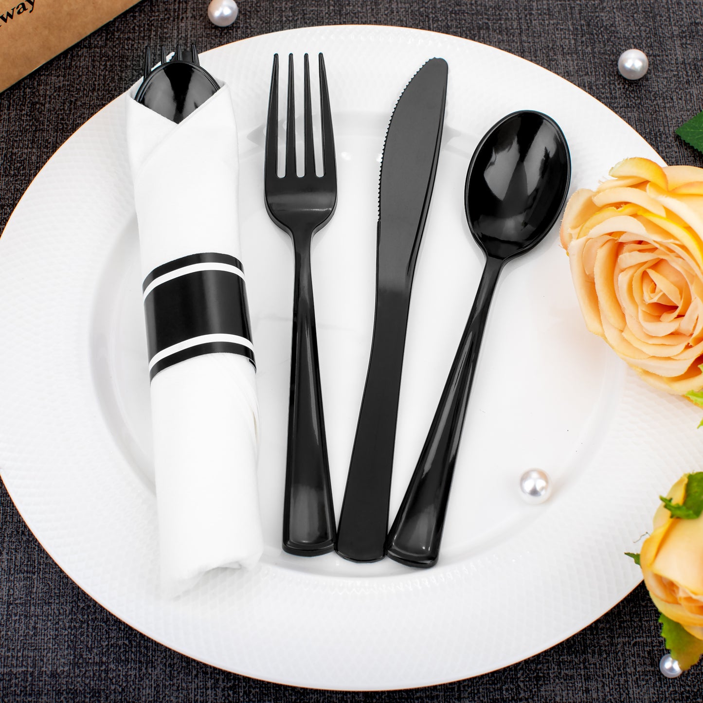 60 Pack Black Plastic Silverware,Rolled Plastic Silverware,Pre Wrapped Black Silverware,Heavy Duty Plastic Cutlery,Plastic Forks and Spoons,Rolled Cutlery with Napkins,Pre Wrapped Cutlery