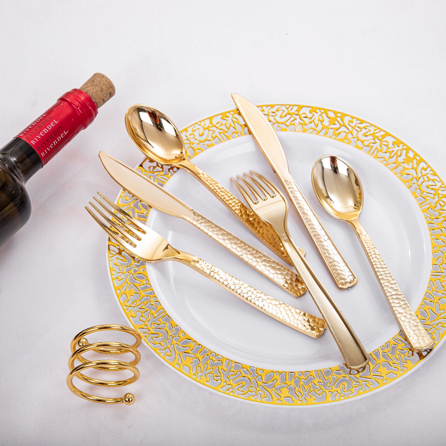 360pcs Plastic Gold Silverware,Cutlery,Disposable Utensils,120 Gold Knives,120 Gold Forks,120 Gold Spoons,Perfect for Birthday,Party,Wedding