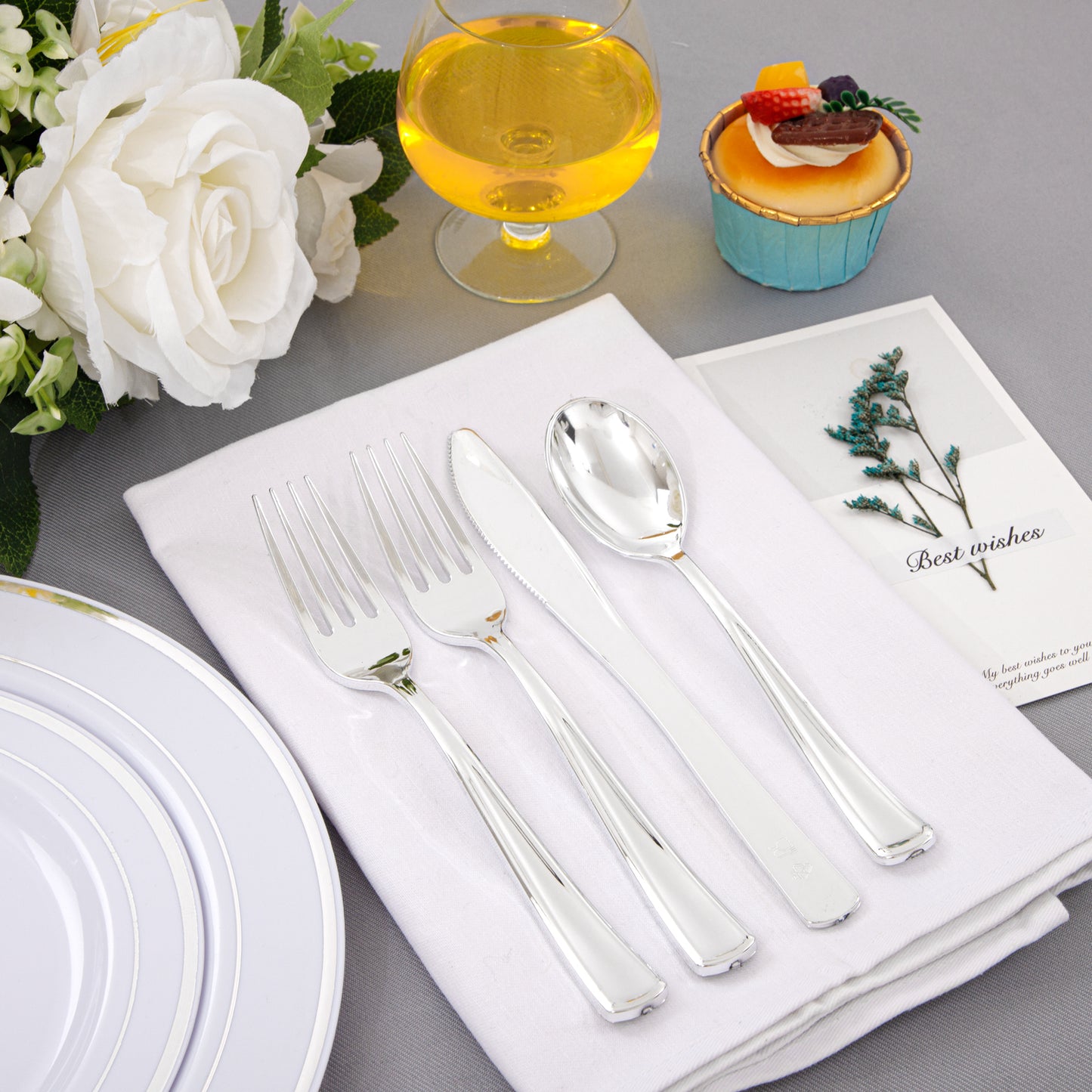 360pcs Plastic Silverware Heavy Duty, Silver Plastic Silverware,Plastic Silverware Sets for Parties,Plastic Forks and Spoons,Party Plastic Flatware Suit for Weddings, Birthday Parties