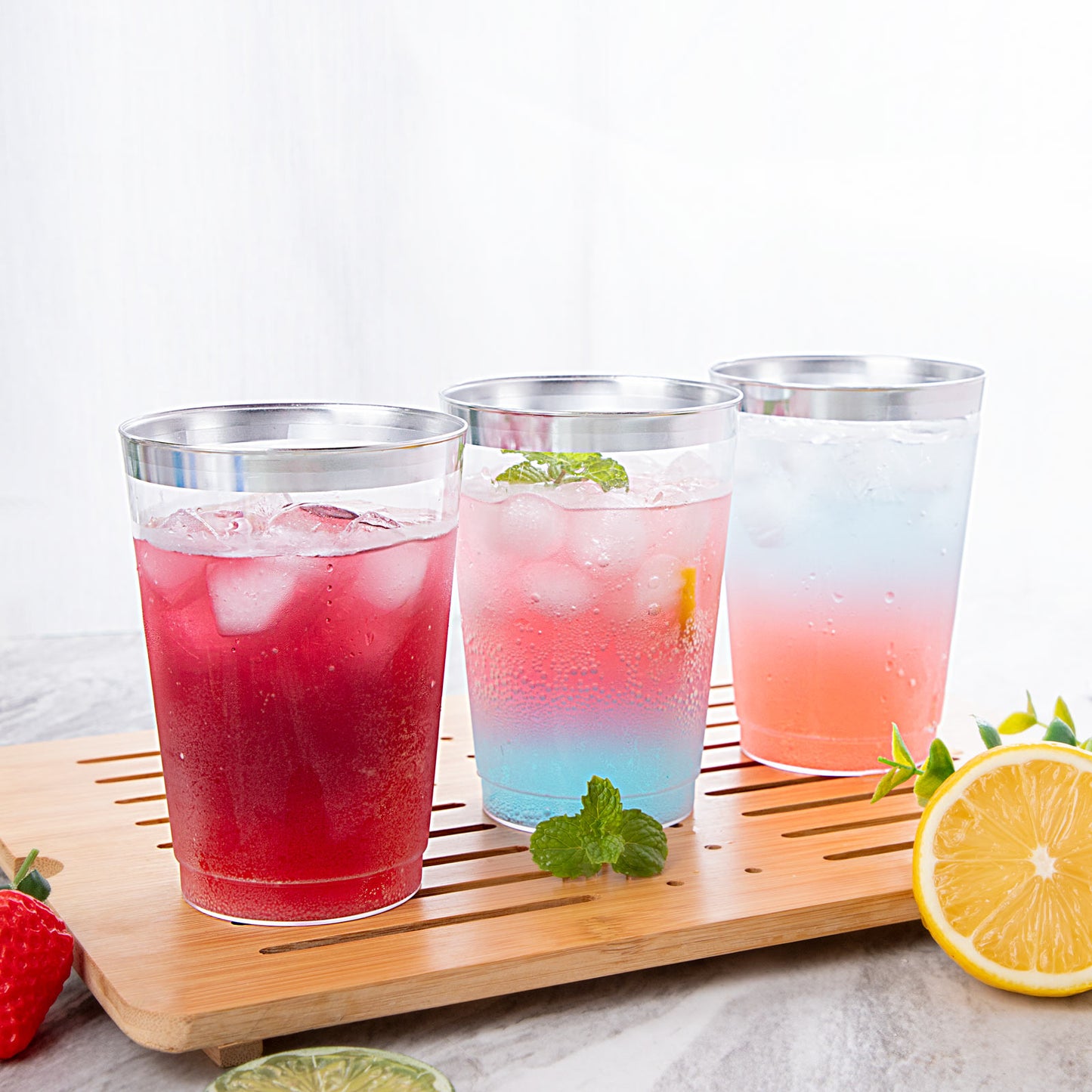 200pcs Silver Plastic Cups,12oz Clear Plastic Cups Tumblers,Silver Rimmed Cups,Elegant Party Cups,Premium Silver Disposable Cups,clear party cups,Plastic Wine Glasses,Plastic Cups for Party