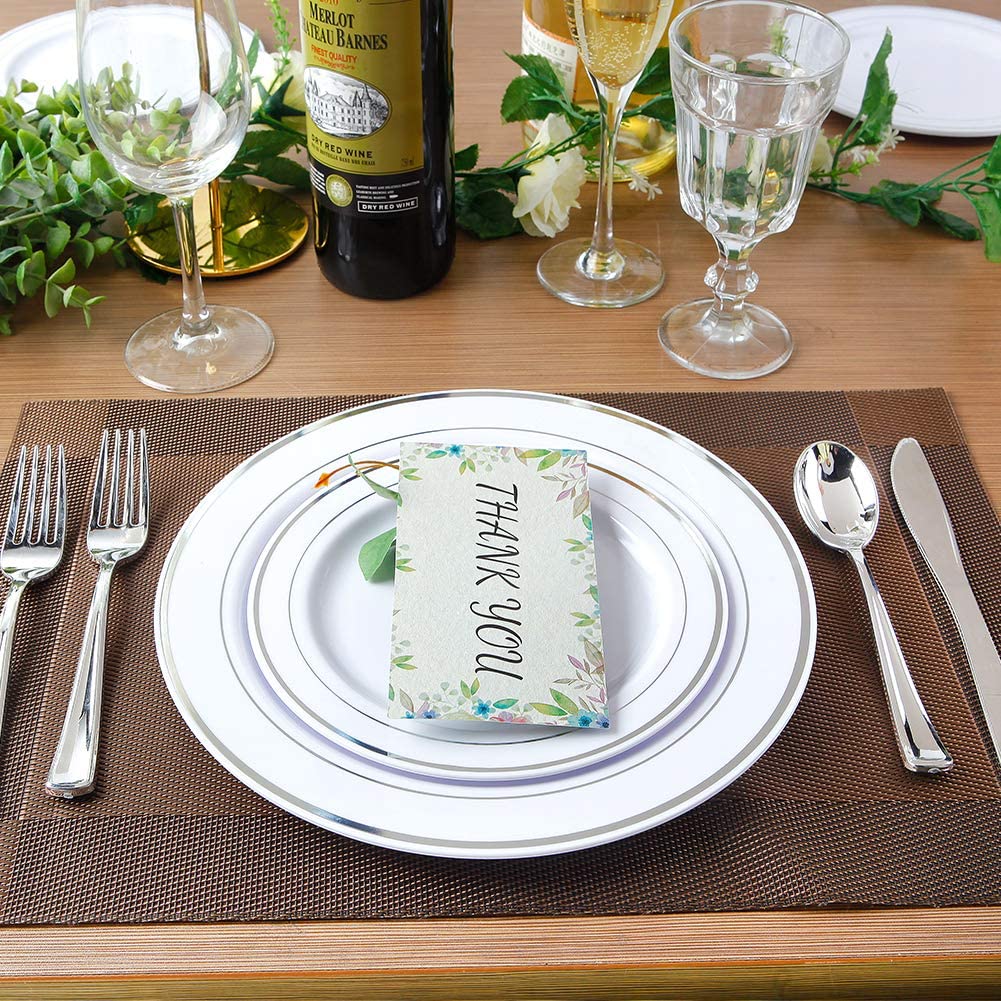 400pcs Silver Plastic Dinnerware Set,Silver and White Plastic Plates, Silver Plates Disposable for Party Wedding Plates,Silver Plastic Cutlery,Silver Cups Suit for Holiday Party Birthday