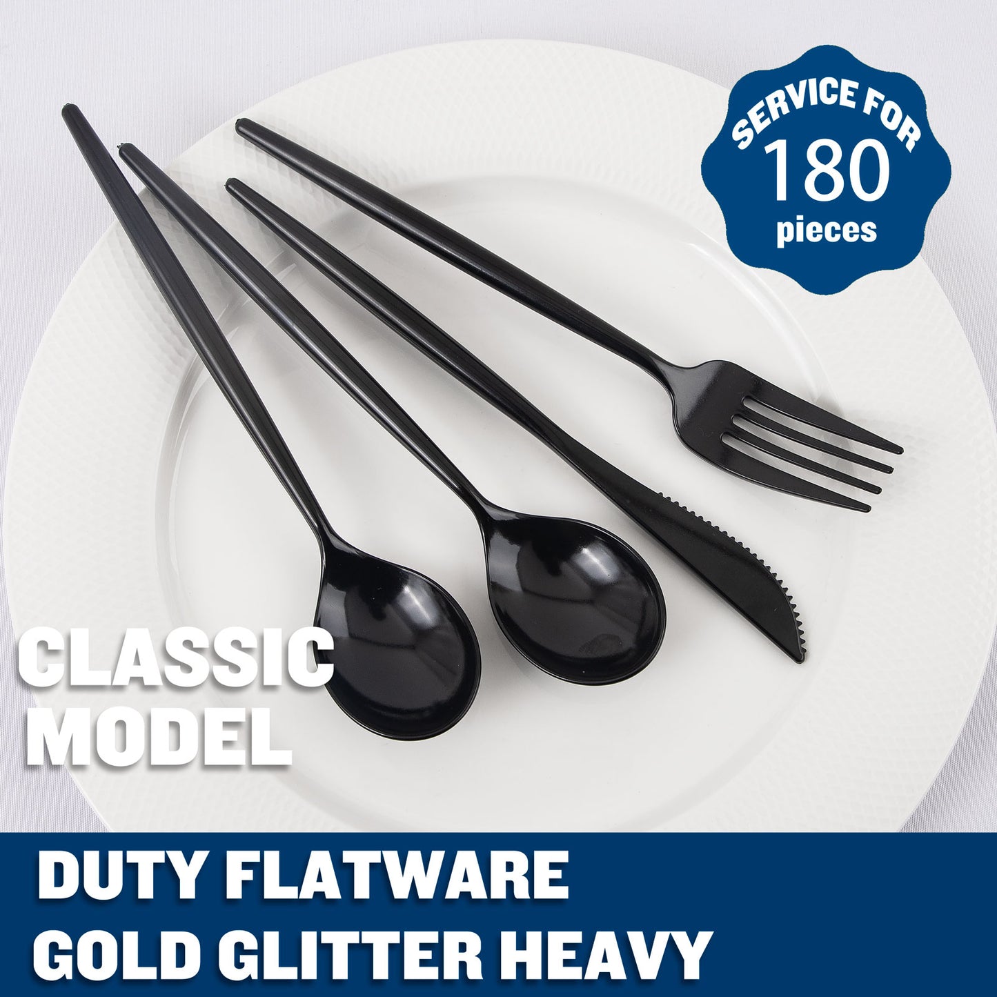 180pcs Black Plastic Silverware Plastic Silverware Heavy Duty Black Party Plastic Cutlery Black Plastic Forks Include 60 Forks,60 Knvies,60 Spoons