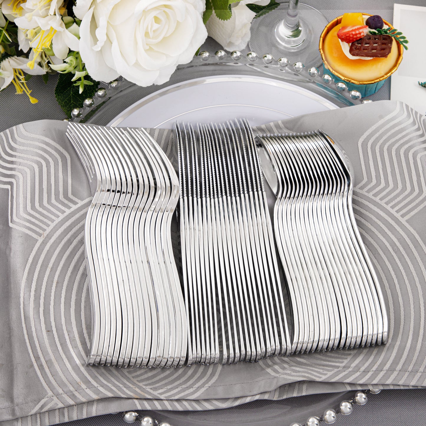 360pcs Plastic Silverware Heavy Duty, Silver Plastic Silverware,Plastic Silverware Sets for Parties,Plastic Forks and Spoons,Party Plastic Flatware Suit for Weddings, Birthday Parties