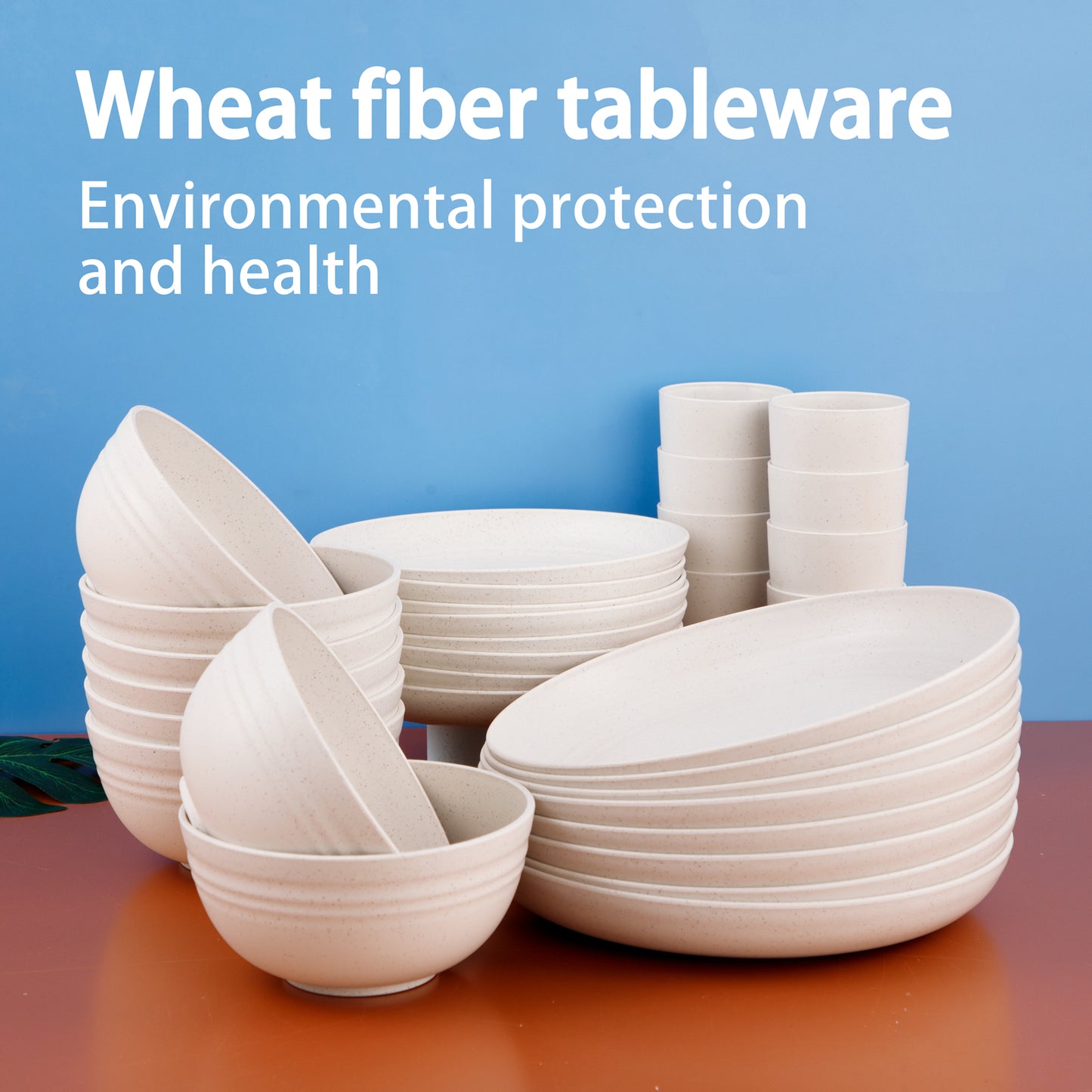 Wheat Straw Dinnerware Sets for 8,Microwave Dishwasher Safe,Unbreakable Dinnerware,Reusable Tableware Set,Beige Set 16pcs Plates, 8pcs Bowls, 8pcs Cups.