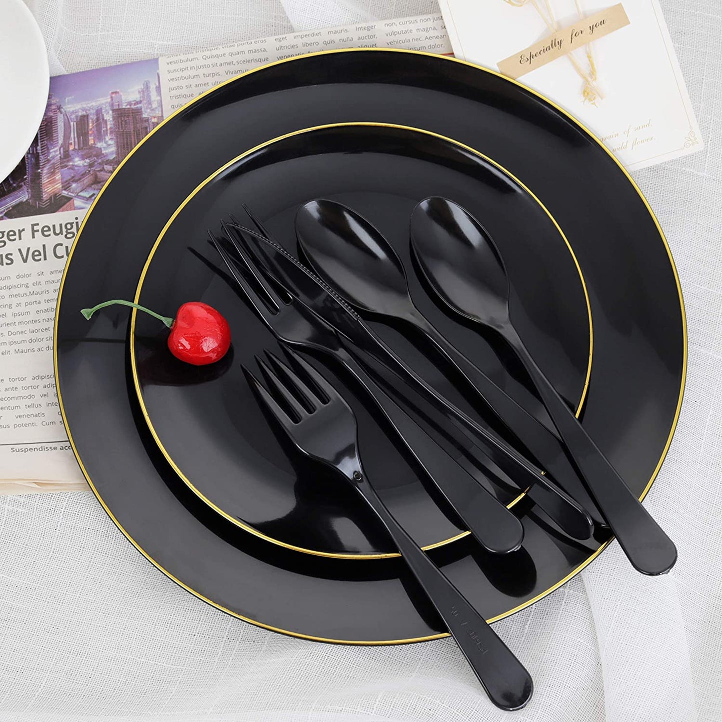 360pcs Black Plastic Utensils Black Plastic Cutlery Plastic Forks and Spoons 120 Plastic Forks 120 Plastic Spoons 120 Plastic Knives Plastic Party Cutlery Pack Set for Party Wedding Birthday