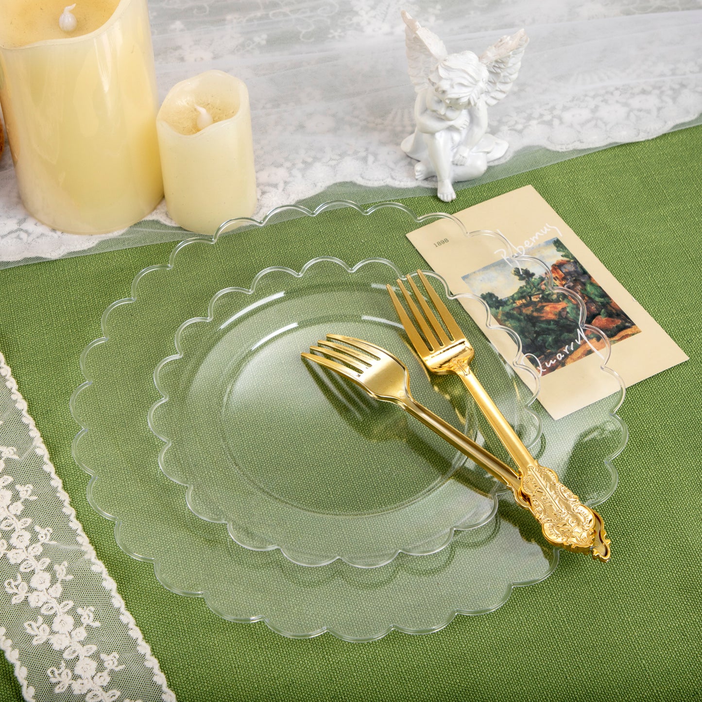 100pcs Clear Plastic Plates,Disposable Plastic Plates Heavy Duty,Premium Clear Plastic Plates,Includes 50 Clear Dinner Plates,50 Clear Dessert Plates,for Party,Wedding,Baby Shower