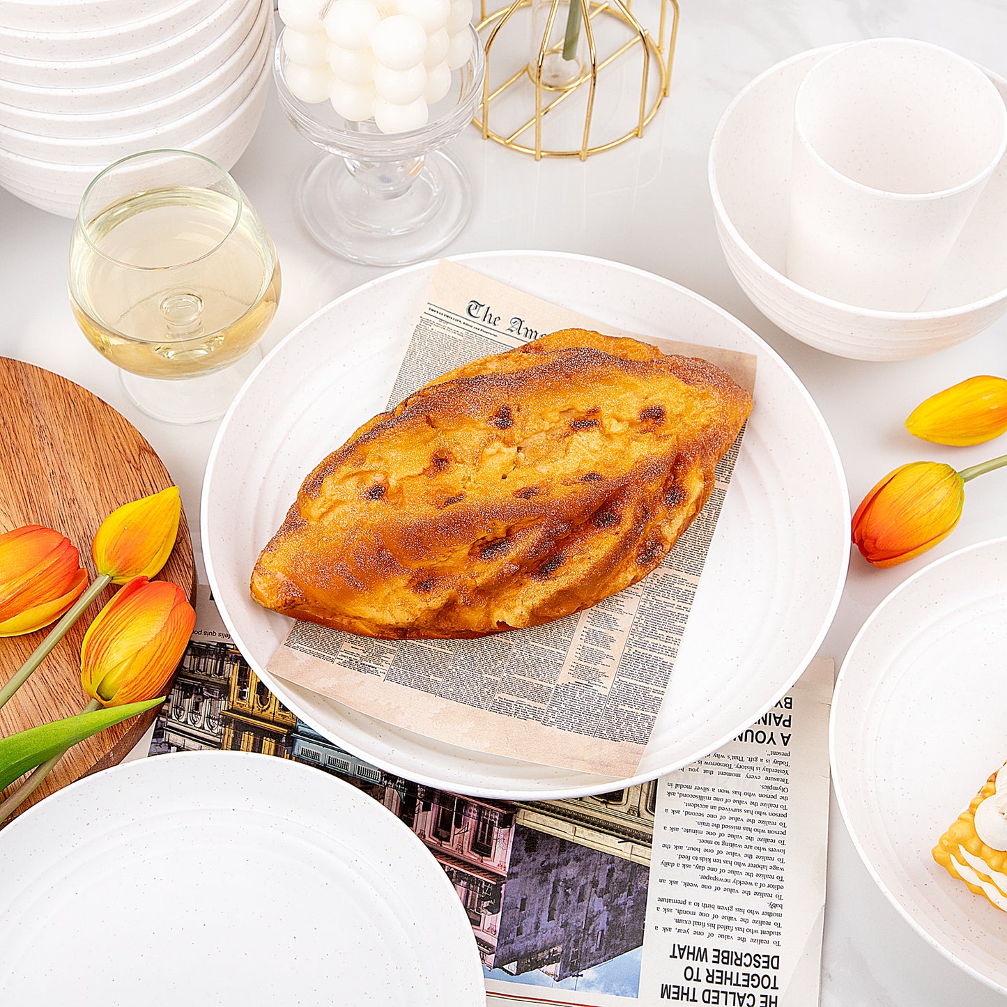32pcs Wheat Straw Dinnerware Sets, White Dishes for 8, Plates and Bowls Sets, Reusable Plastic Plates, Microwave Dishwasher Safe Plates, White Plastic Dinnerware Set, White Plastic Plates