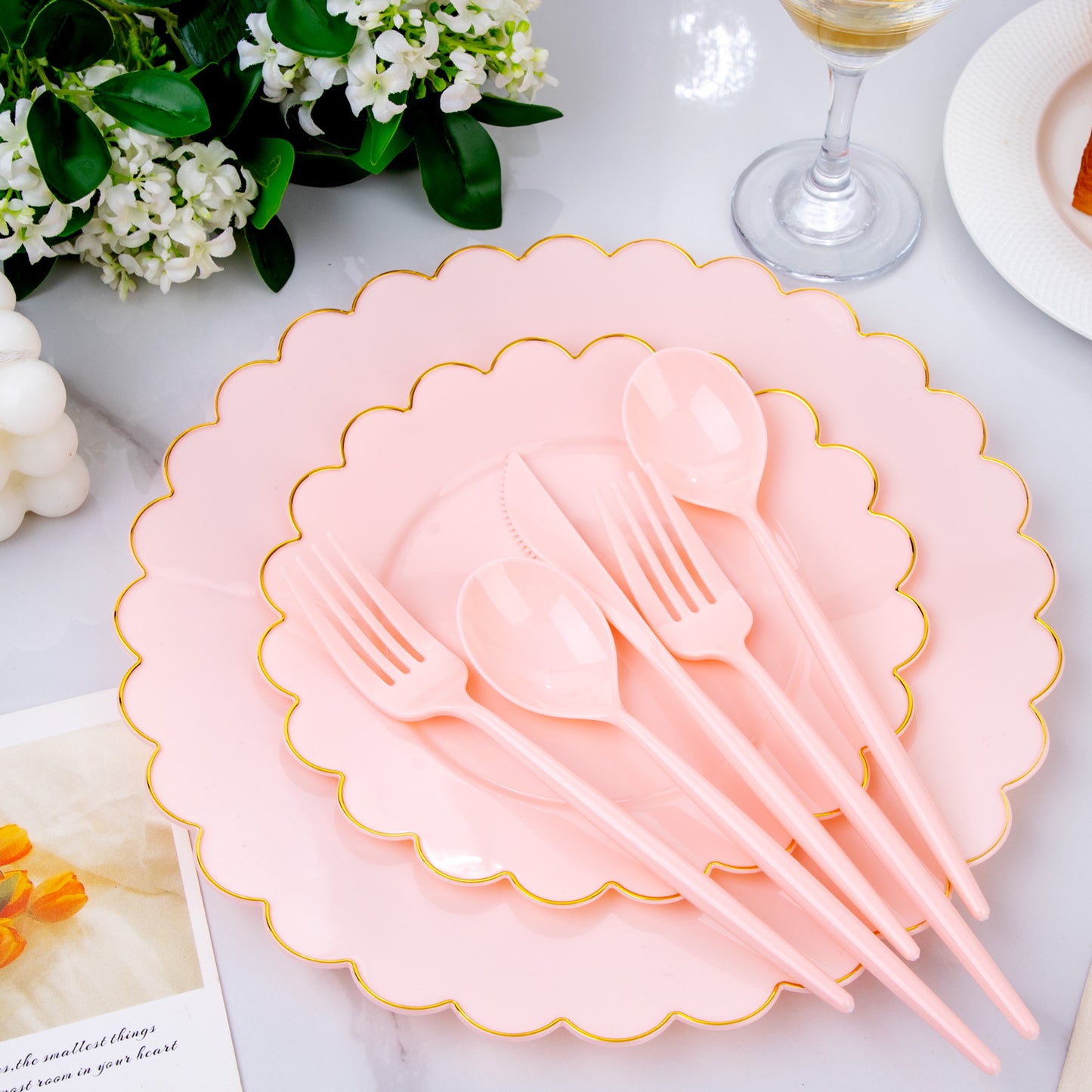 180pcs Pink Plastic Silverware Plastic Silverware Heavy Duty Pink Party Plastic Cutlery Pink Plastic Forks Include 60 Pink Forks,60 Pink Knvies,60 Pink Spoons for Wedding,Party or Daily Using