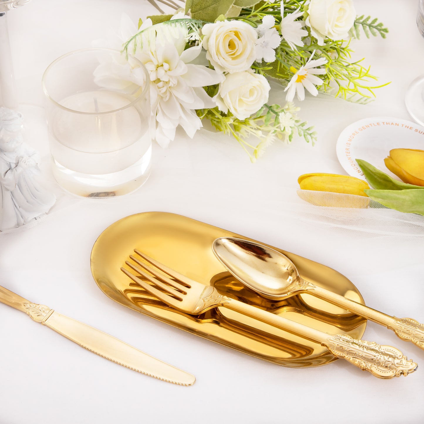360pcs Gold Plastic Silverware, Gold Silverware Disposable, Gold Plastic Cutlery, 120 Gold Plastic Forks, 120 Gold Plastic Spoons, 120 Gold Plastic Knives for Birthday, Party, Wedding