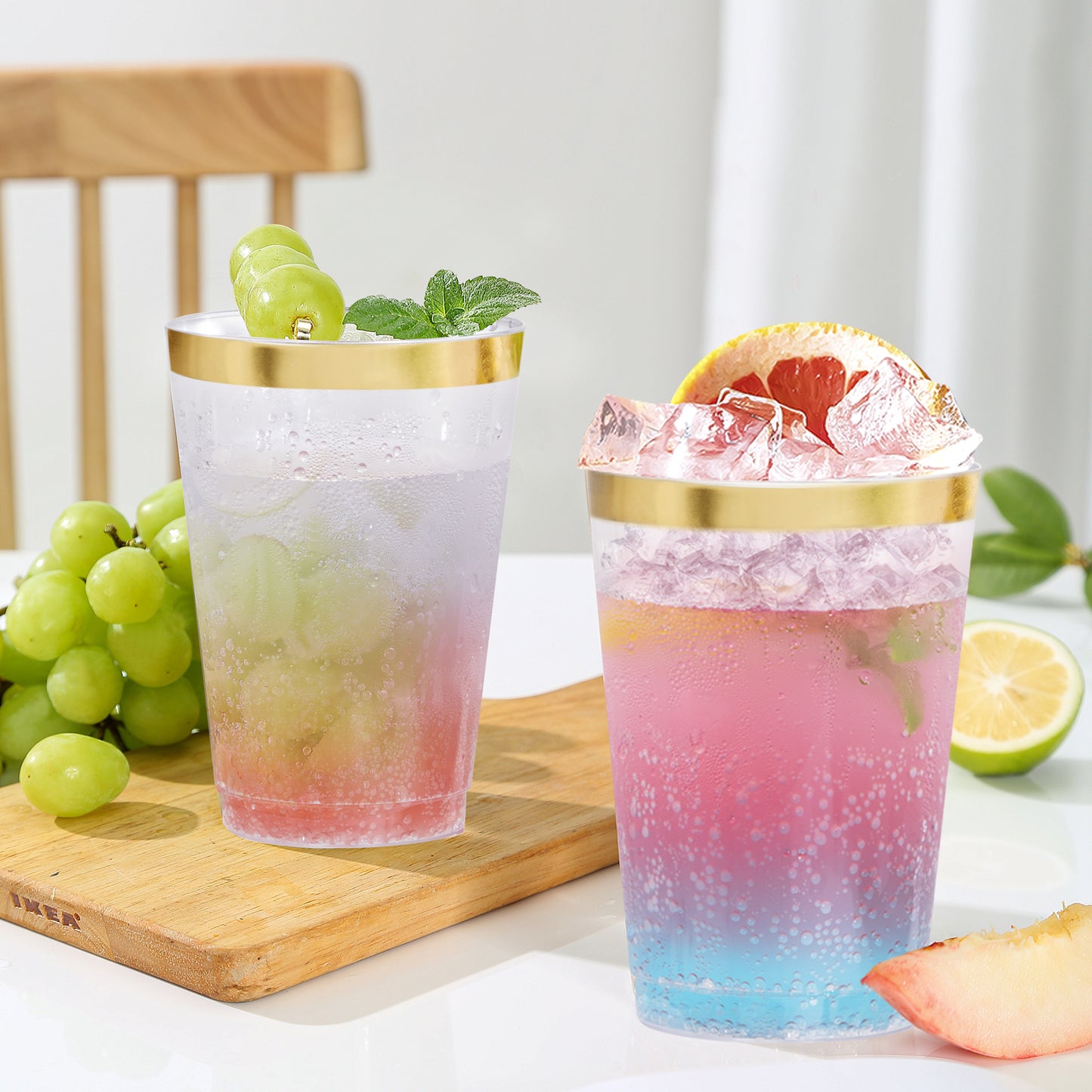200pcs Gold Plastic Cups,12oz Party Cups,Clear Plastic Cups Tumblers,Elegant Gold Rimmed Plastic Cups,Disposable Cups for Wedding,Parties,Wine,Beer