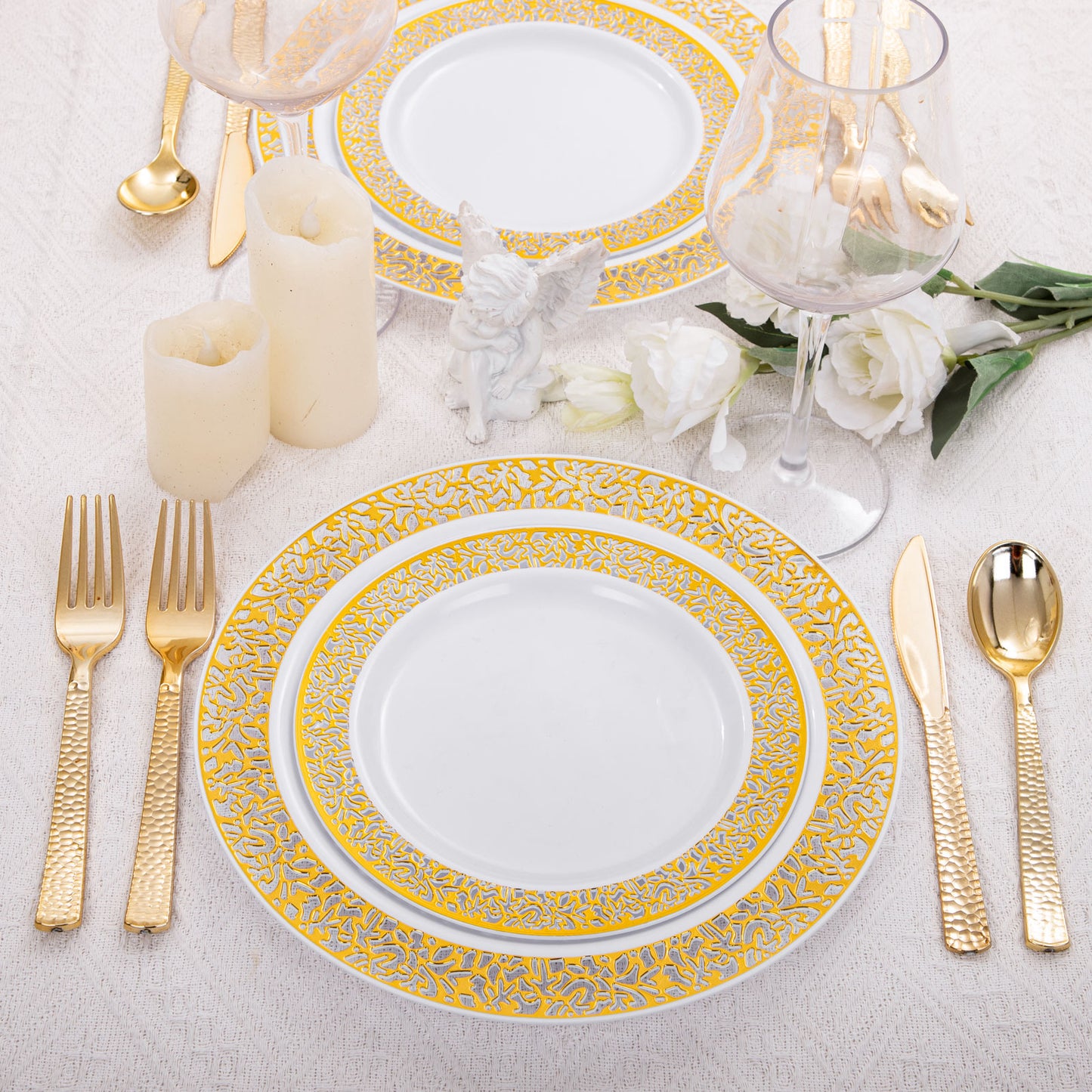 360pcs Plastic Gold Silverware,Cutlery,Disposable Utensils,120 Gold Knives,120 Gold Forks,120 Gold Spoons,Perfect for Birthday,Party,Wedding