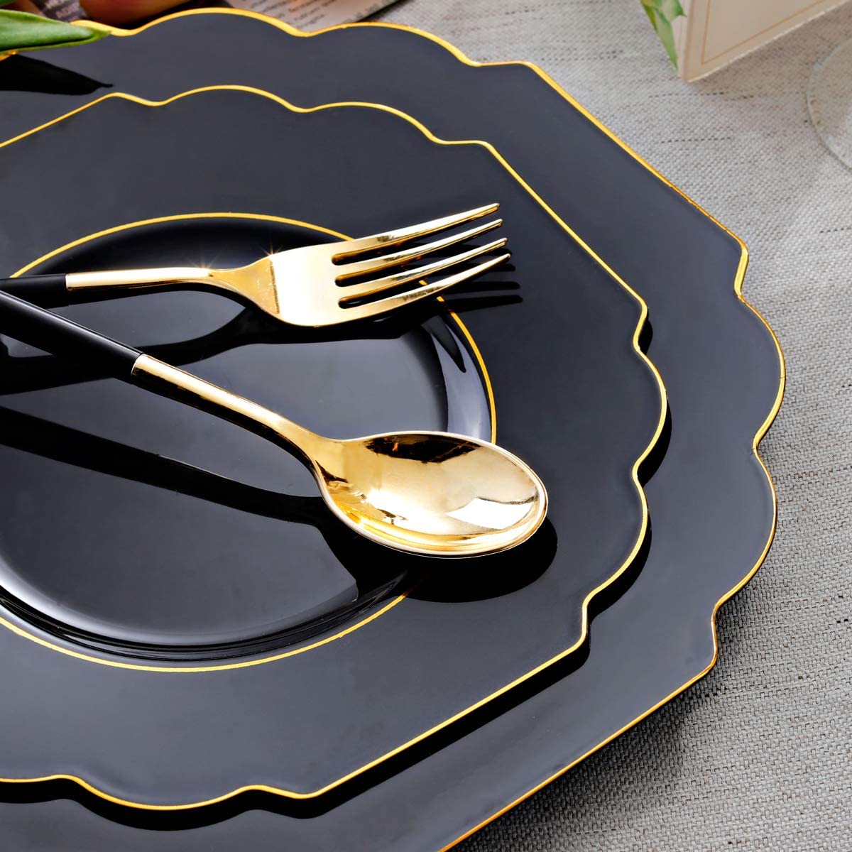 60pcs Black Plastic Plates,Black and Gold Plates Baroque,Gold Plates Plastic,Include 30 Plastic Dinner Plates,30 Appetizer Plates,Suit For Party, Birthday, Wedding, Easter and Monther's Day