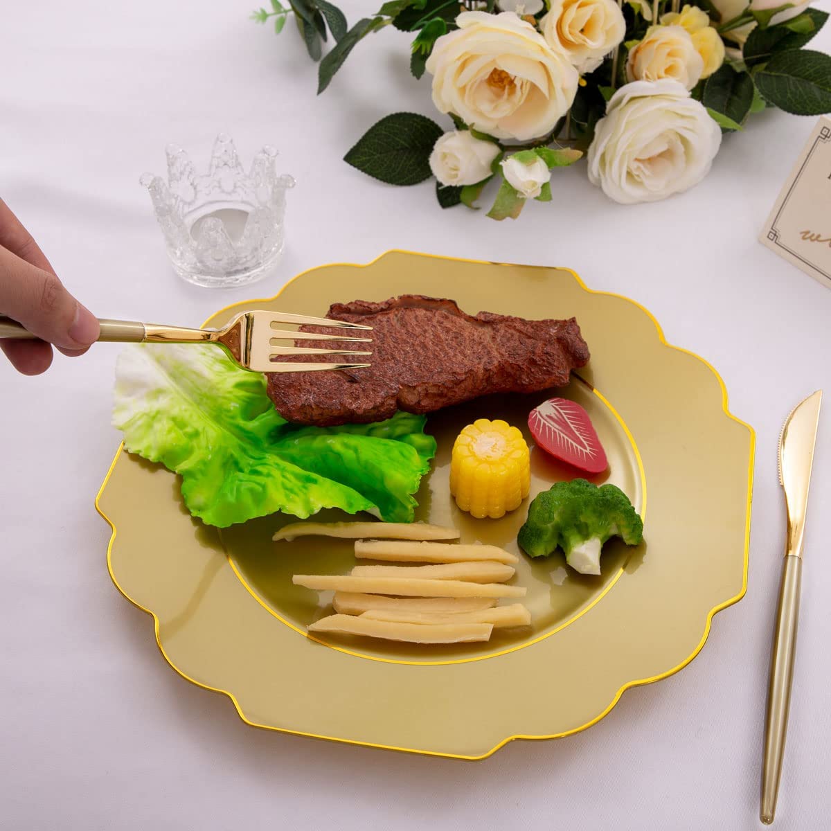 102pcs Gold Plastic Silverware,Disposable Flatware with Dark Gold Handle,Gold Cutlery,Plastic Forks and Spoons Knives,34 Forks,34Knvies,34 Spoons,Perfect for Birthday,Party,Wedding