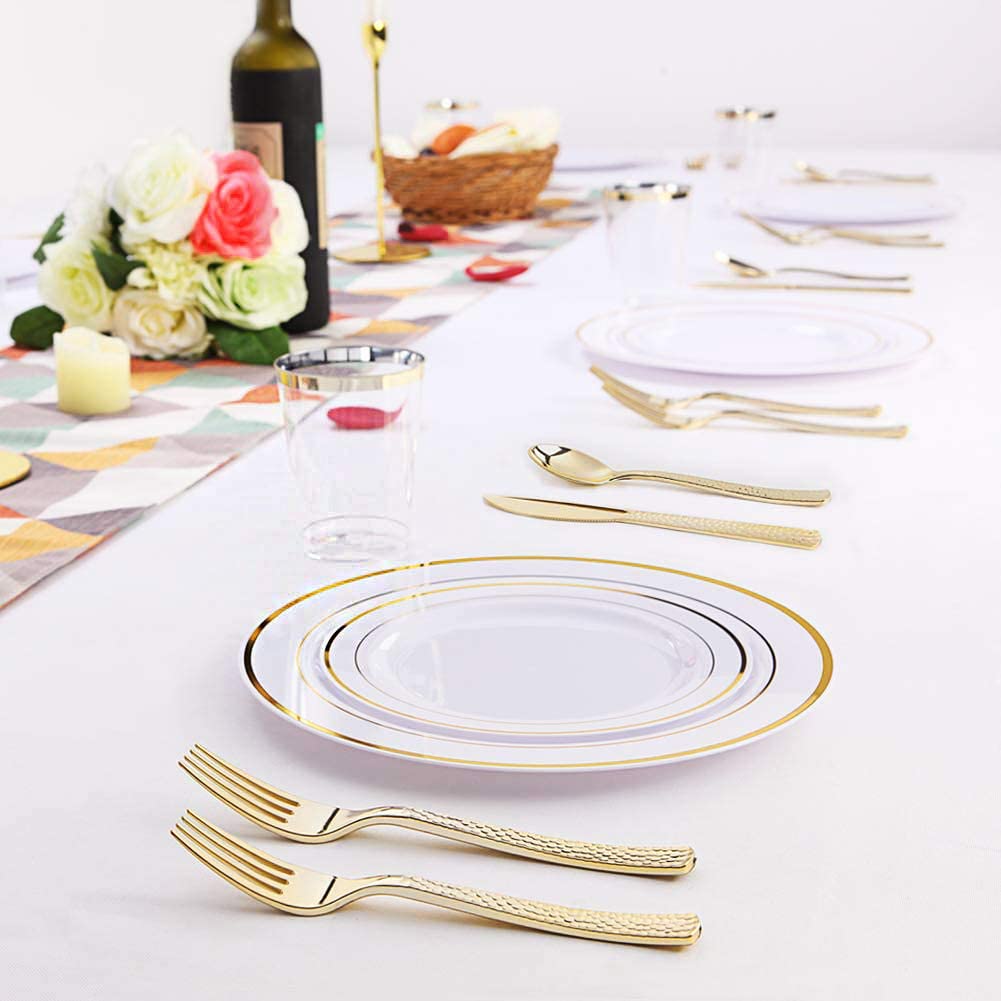 180 pieces Gold Plastic Silverware,Gold Plastic Cutlery,Gold Forks and Spoons,Party Plastic Flatware Include 60 Gold Forks,60 Gold Knives,60 Gold Spoons,Suit for Party,Birthday