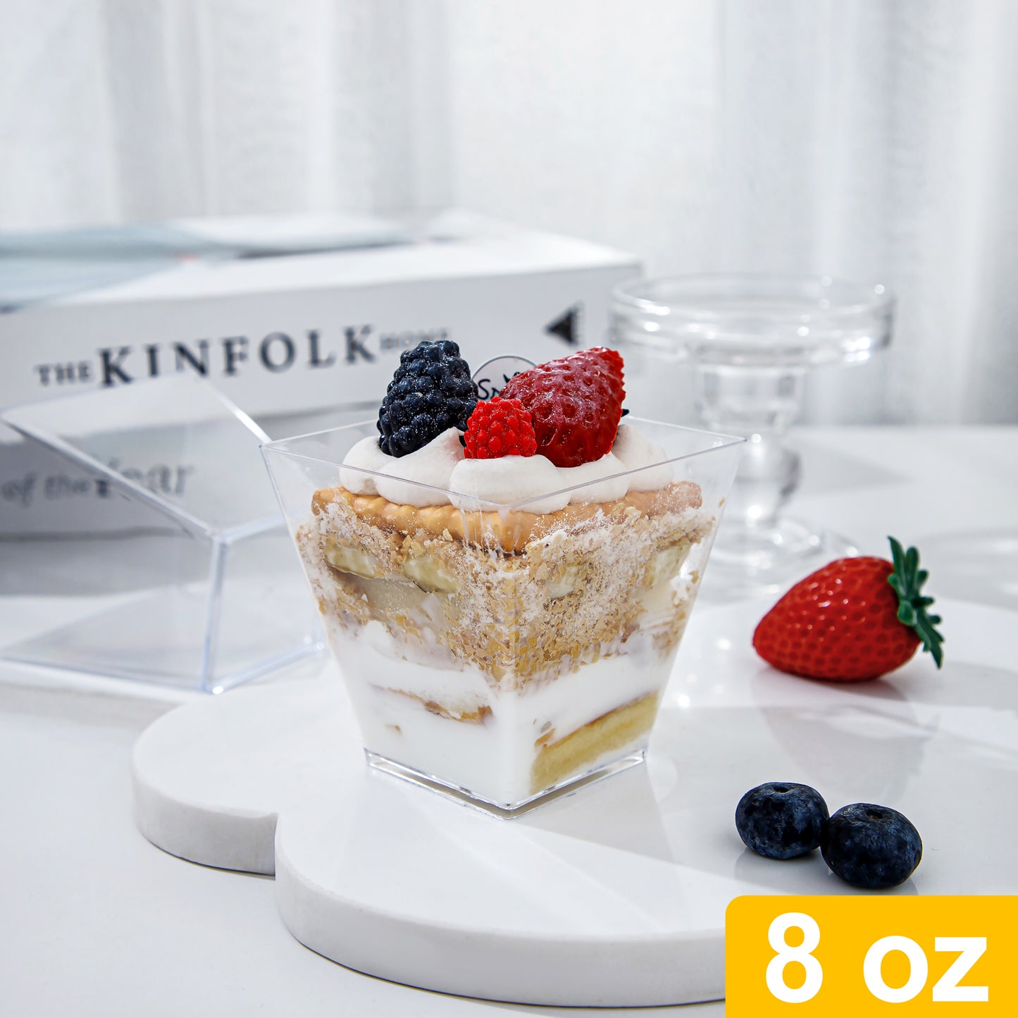 8oz Square Plastic Dessert Cups,Disposable Plastic Cups,Clear Dessert Cups 100pcs,Plastic Parfait Appetizer Cups Perfect for Birthday,Party,Wedding