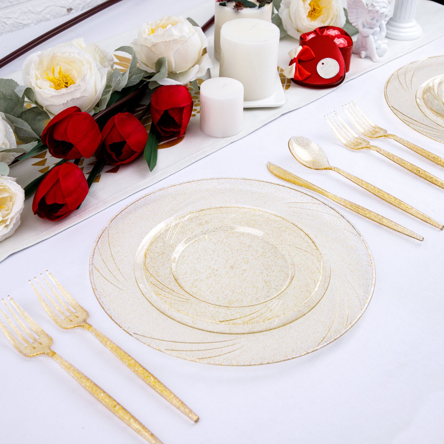 180pcs Gold Plastic Silverware Durable Plastic Silverware Gold Glitter Color Party Plastic Cutlery Gold Plastic Flatware Include 60 Forks,60 Knvies,60 Spoons for Wedding,Birthday Monther's