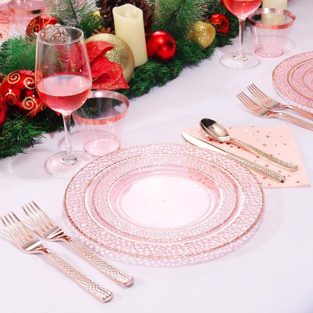 180pcs Rose Gold Plastic Silverware, Rose Gold Plastic Utensils,Plastic Forks and Spoons,Plastic Knives,Plastic Silverware Suit for Parties, Birthday, Wedding, Monther's Day, Easter