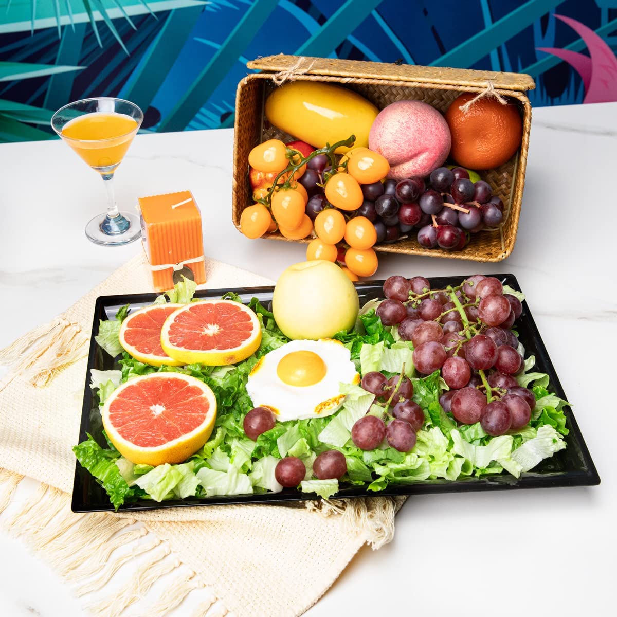 Supernal 12 Pack Black Plastic Serving Trays, 15"x10" PlasticTrays, Plastic Fast Food Tray, Heavy Duty Platters, Disposable Serving Party Platters Black，Party Serving Trays
