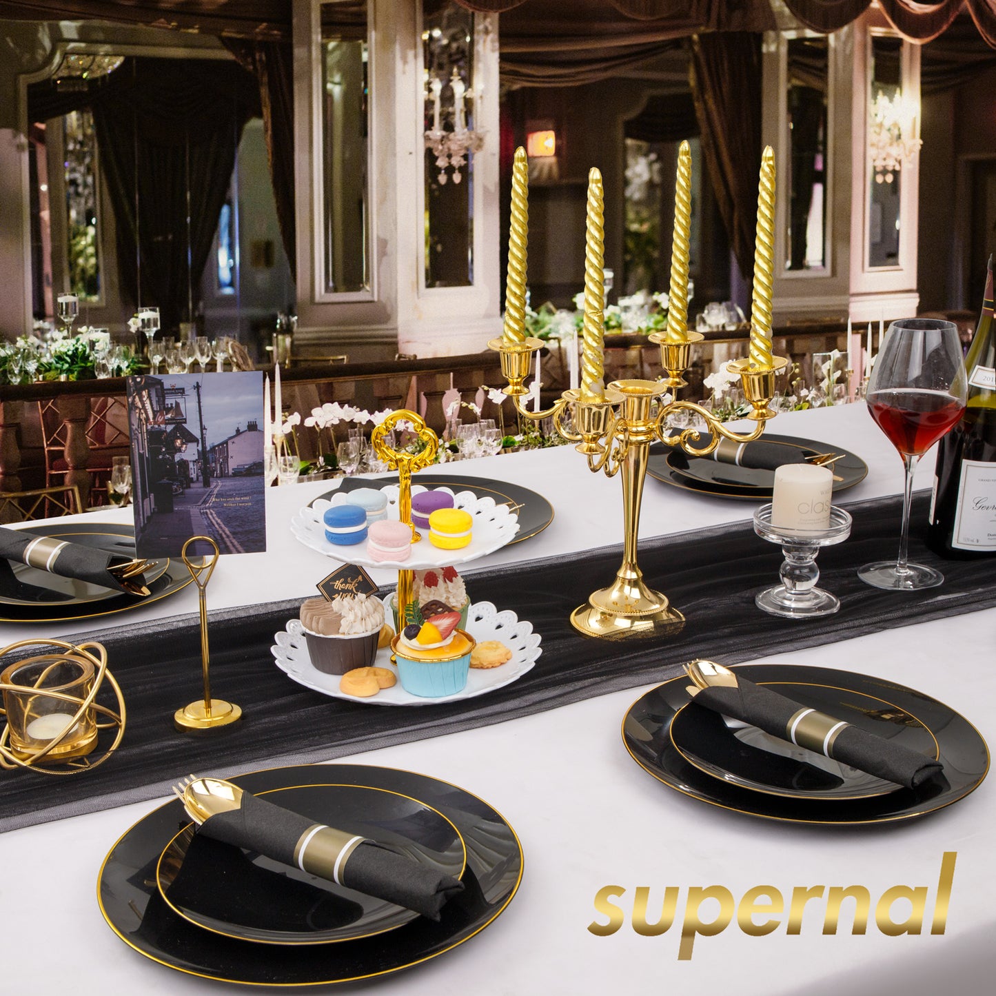 60 Pack Gold Plastic Silverware,Rolled Plastic Silverware,Pre Wrapped Gold Silverware with Black Napkins,Heavy Duty Plastic Cutlery,Plastic Forks and Spoons,Rolled Gold Plastic Cutlery