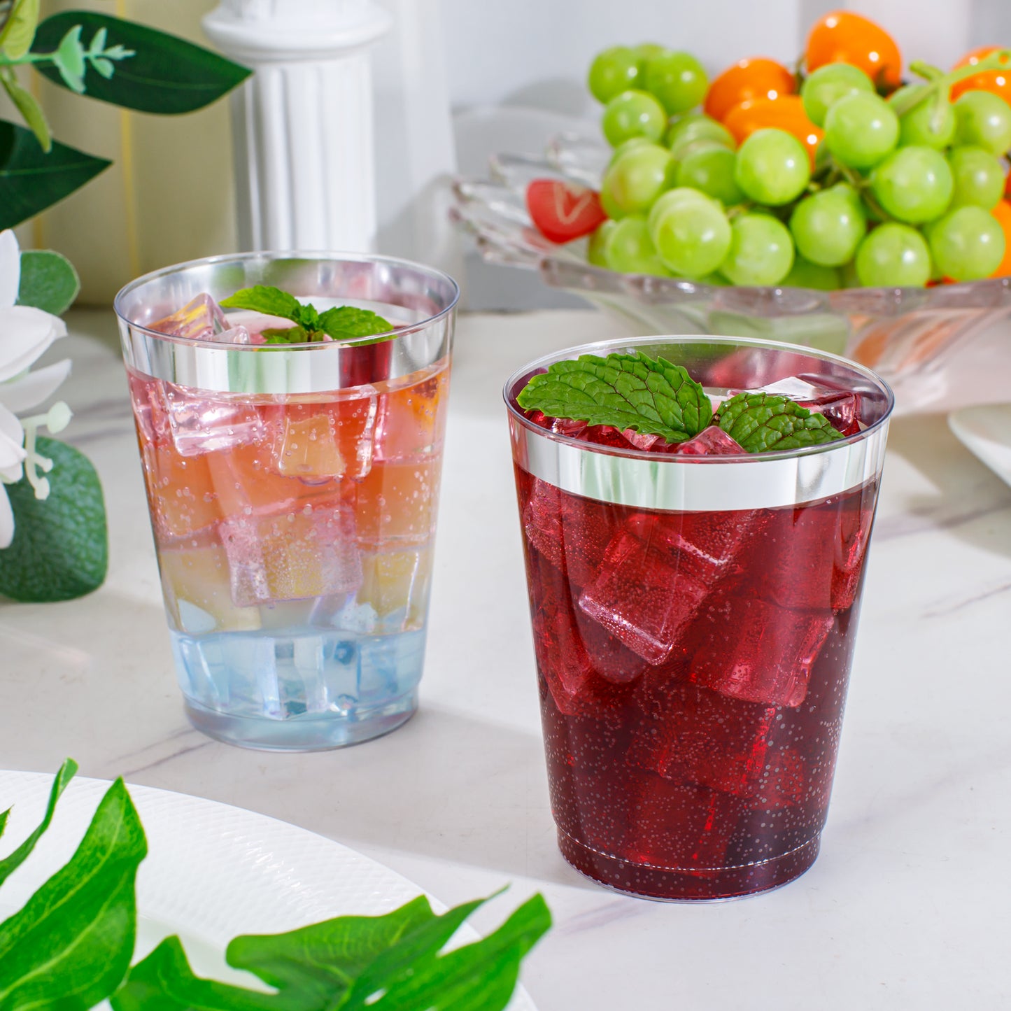 200pcs 10oz Silver Plastic Cups,Disposable Plastic Cups,Silver Rimmed Plastic Cups for Wedding, Halloween,Thanksgiving Day, Christmas Party Cocktails Tumblers