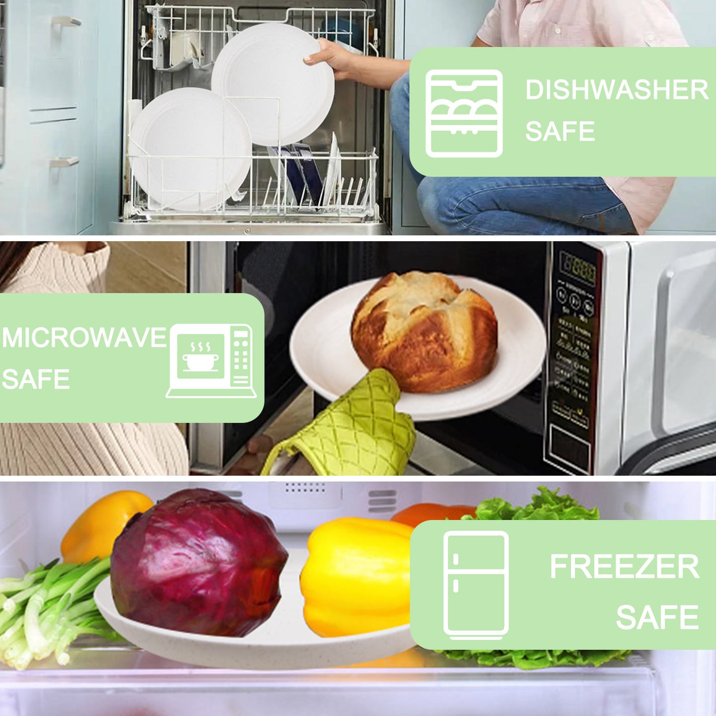 32pcs Wheat Straw Dinnerware Sets, White Dishes for 8, Plates and Bowls Sets, Reusable Plastic Plates, Microwave Dishwasher Safe Plates, White Plastic Dinnerware Set, White Plastic Plates