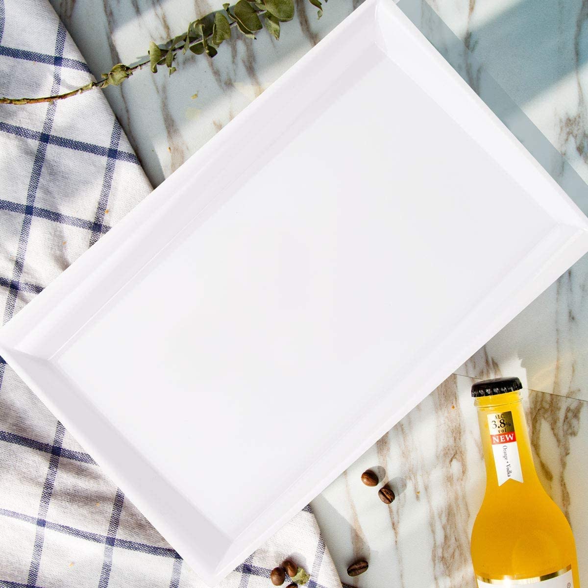 12pcs White Plastic Serving Trays,15''X10'' Decorative Serving Trays,Slanted Rectangle Platter,Plastic Fast Food Tray,Wedding Platter Party Trays,Disposable Serving Party