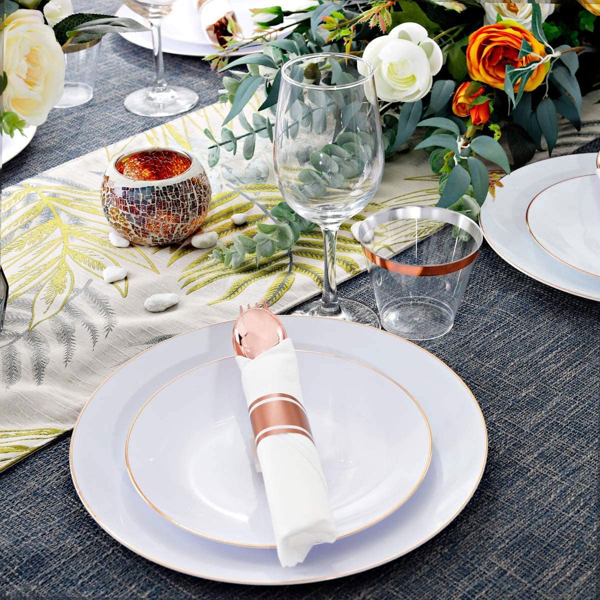 Set of 60 packs Rose Gold Silverware, Pre Rolled Silverware with Rose Gold, Wrapped Plastic Silverware,Rose Gold Cutlery,Heavy Weight Cutlery with Linen Napkin Suit for Wedding, Party