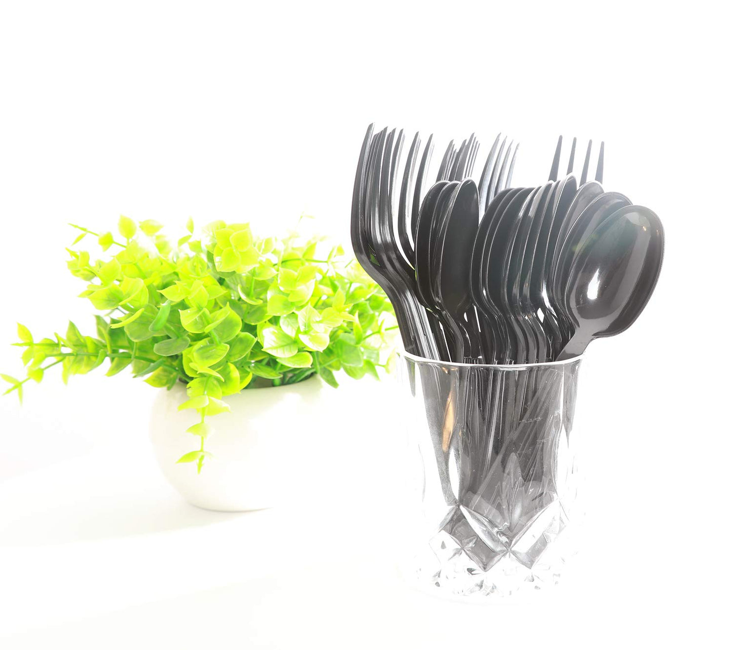 400pcs Black Plastic Forks and Spoons,Black Spoons Plastic Disposable,Plastic Flatware, Black Plastic Cutlery, 200 forks and 200 spoons, Black Plastic Silverware