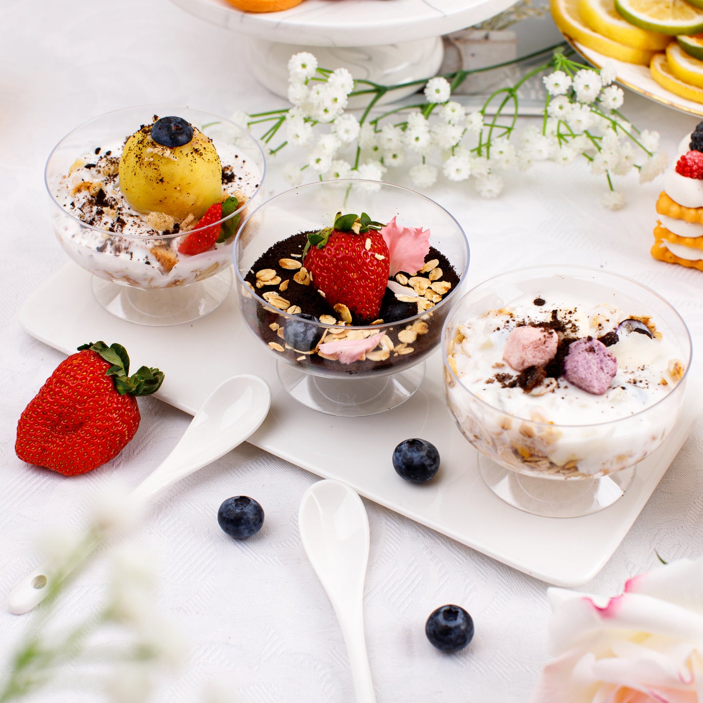 7oz Clear Dessert Cups,60 Pack Plastic Dessert Cups Serves 60 Guests,Ice Cream Cups Disposable,Clear Plastic Appetizer Cups Peferct for Desserts Cocktails Fruit Parfait Trifle Mousse Pudding