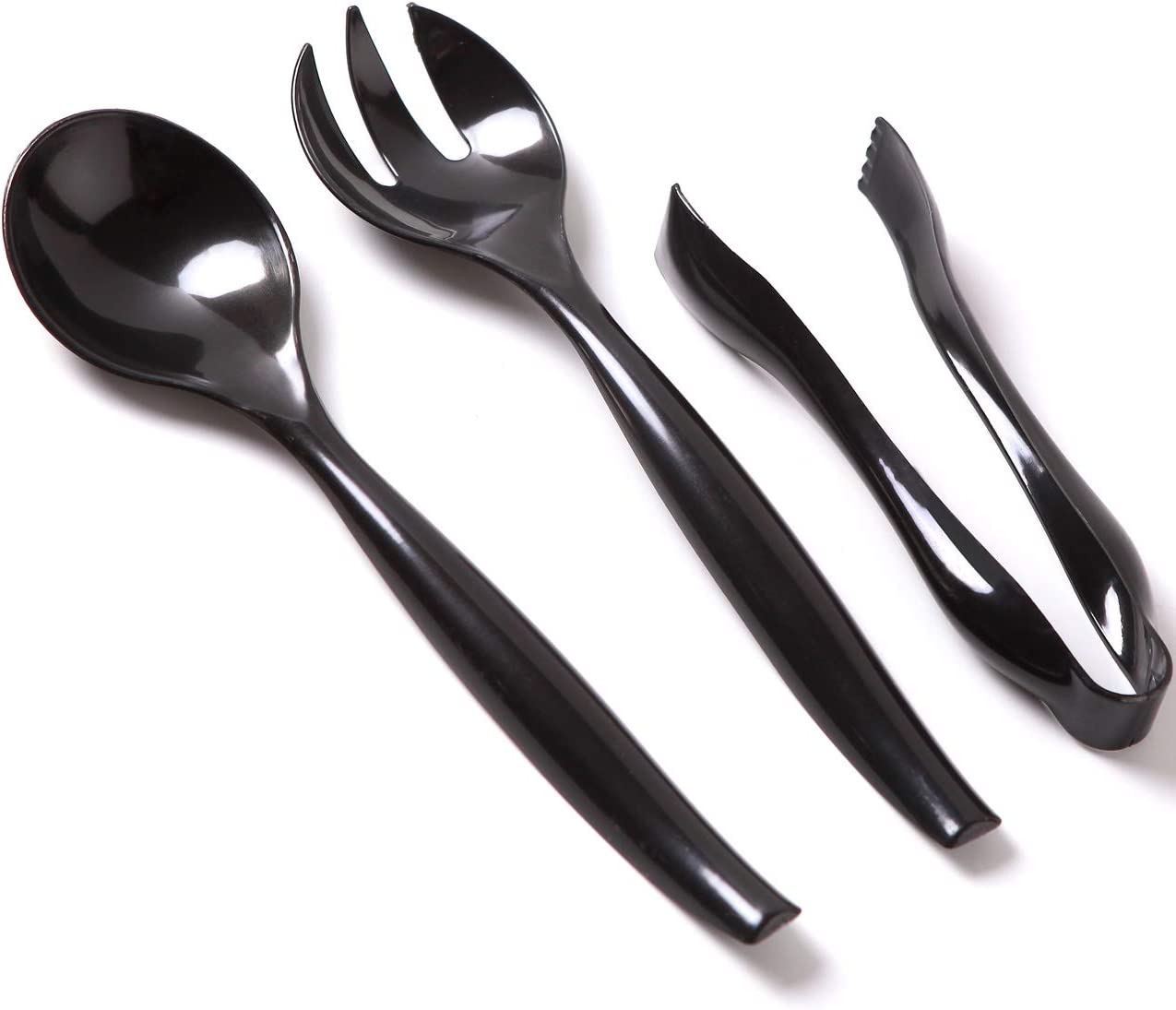 72pcs Plastic Serving Utensils Heavy Duty Disposable Serving Tongs Black Disposable Serving Set 10" Spoons 10" Forks 6" Tongs Each 24pcs