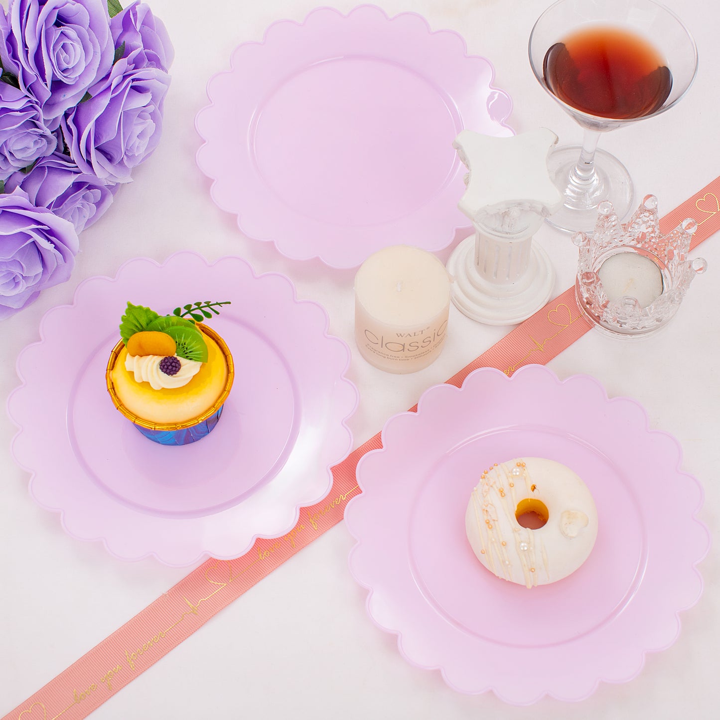 100PCS Purple Plastic Plates -Disposable Plastic Plates -Lavender Purple Party Plates for Party/Wedding -Include 50PCS 10.25inch Heavy Duty Dinner Plates, 50PCS 7.5inch Dessert/Salad Plates