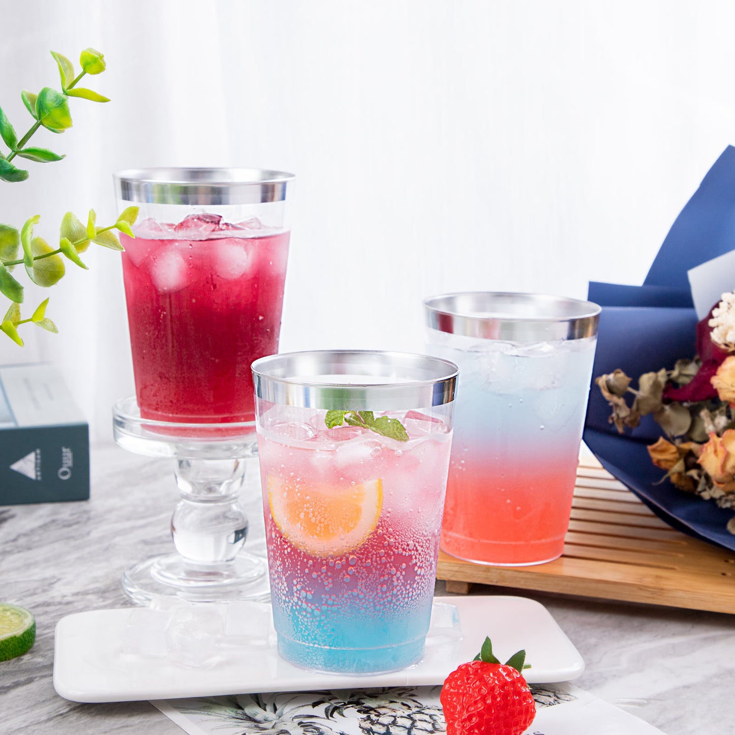200pcs Silver Plastic Cups,12oz Clear Plastic Cups Tumblers,Silver Rimmed Cups,Elegant Party Cups,Premium Silver Disposable Cups,clear party cups,Plastic Wine Glasses,Plastic Cups for Party