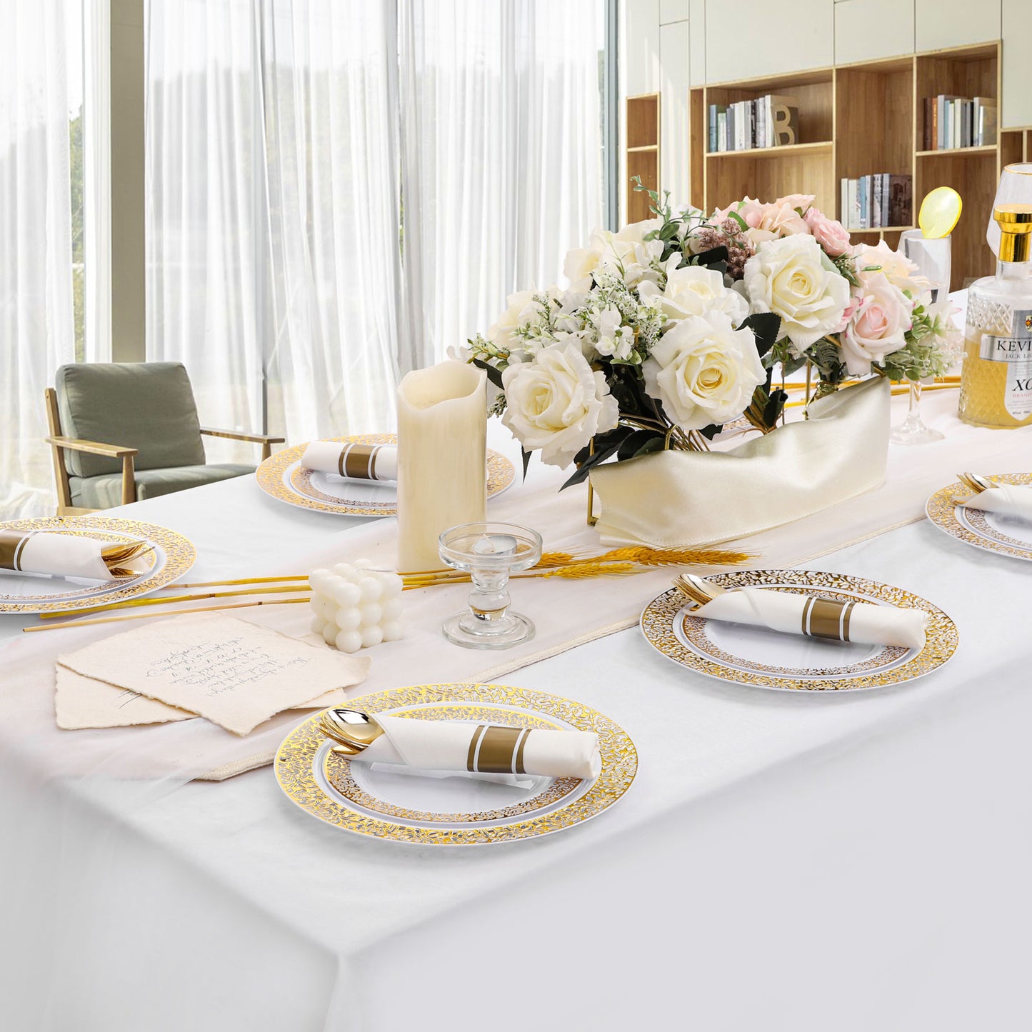 60 Pack Gold Plastic Silverware,Pre Rolled Silverware Set Disposable,Plastic Silverware Set for Parties,Plastic Utensils Heavy Duty include Linen Napkins,For Party and Weddings
